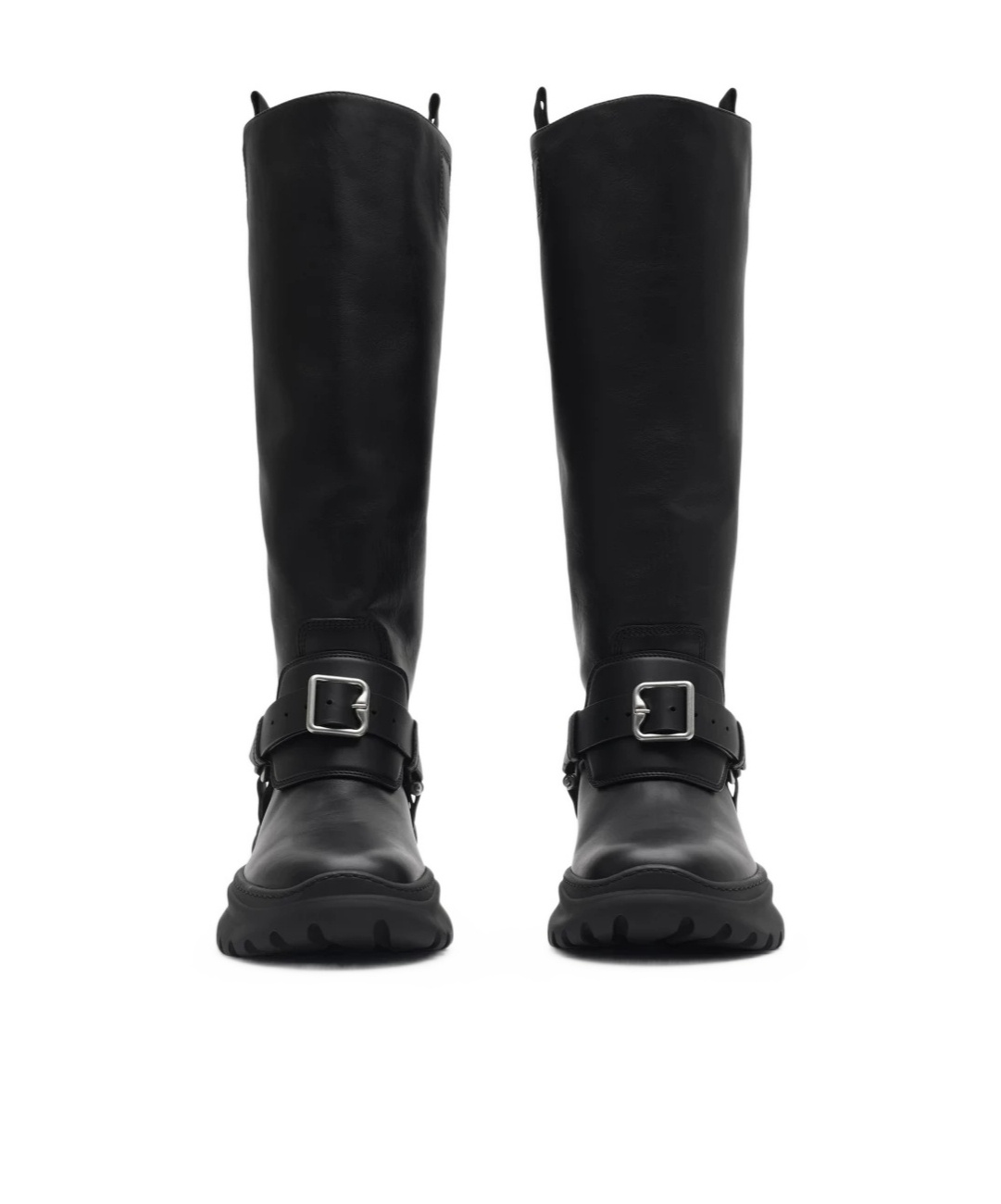 Burberry Leather Buckled Tall Boots In Black