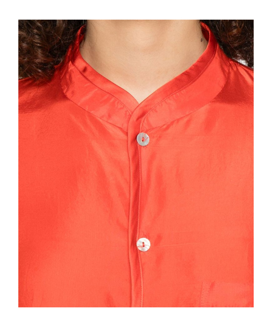 Forte Forte Habotai Orange Shirt With Mandarin Collar And Chest Pocket In Silk Woman In Orange