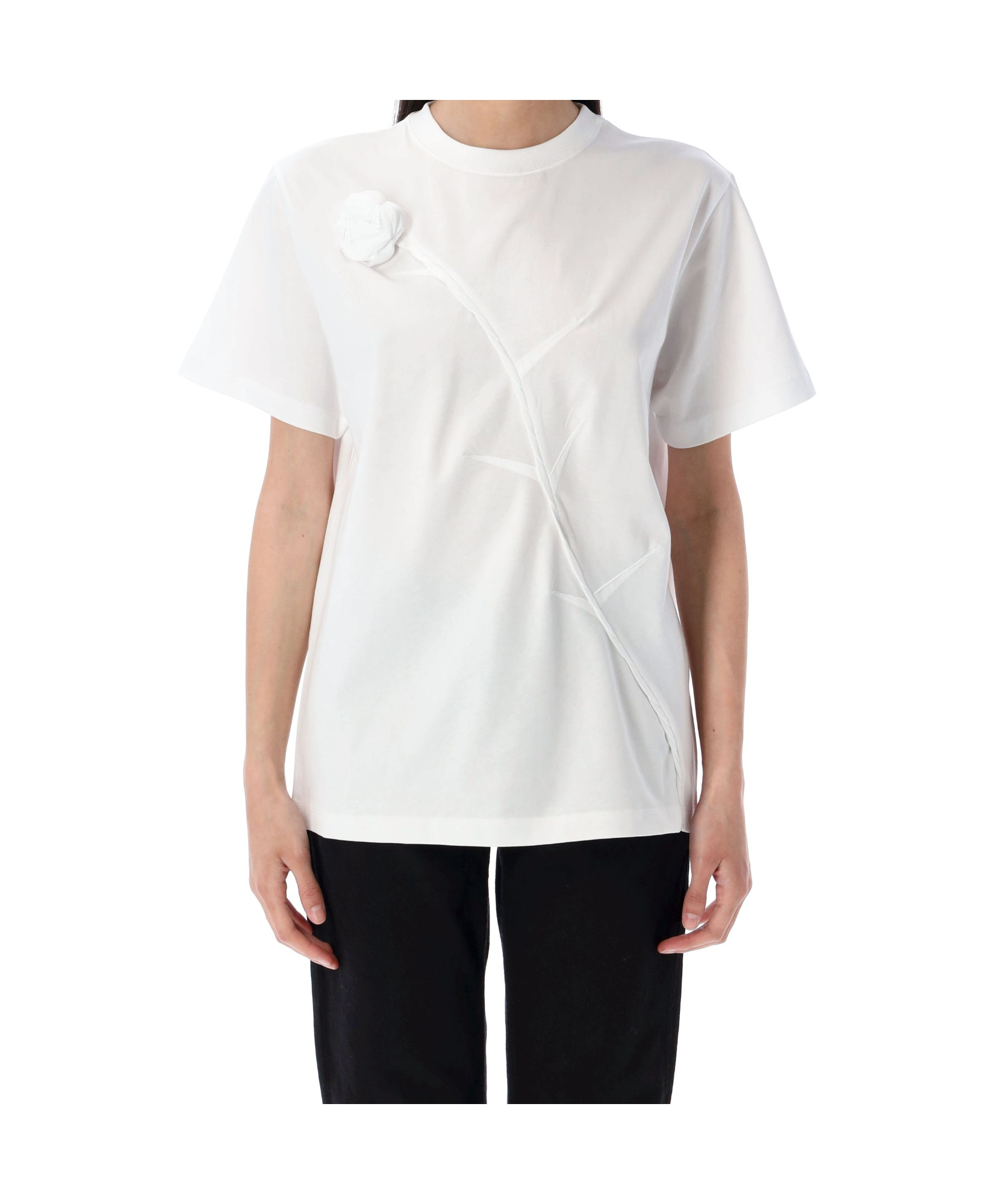 Coperni Floral Embellished Round Neck T-shirt In White