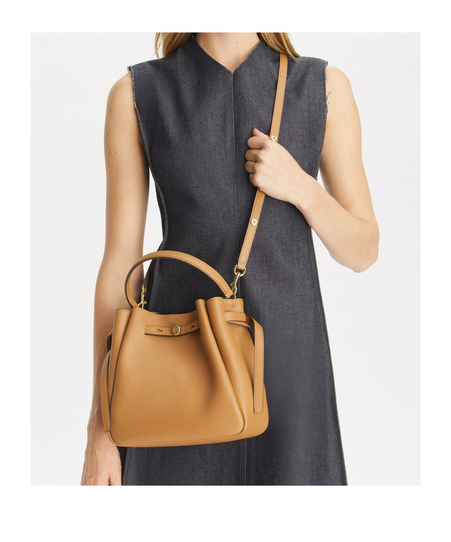 Tory Burch Textured Pebble Bucket Bag With Gold Hardware In Brown