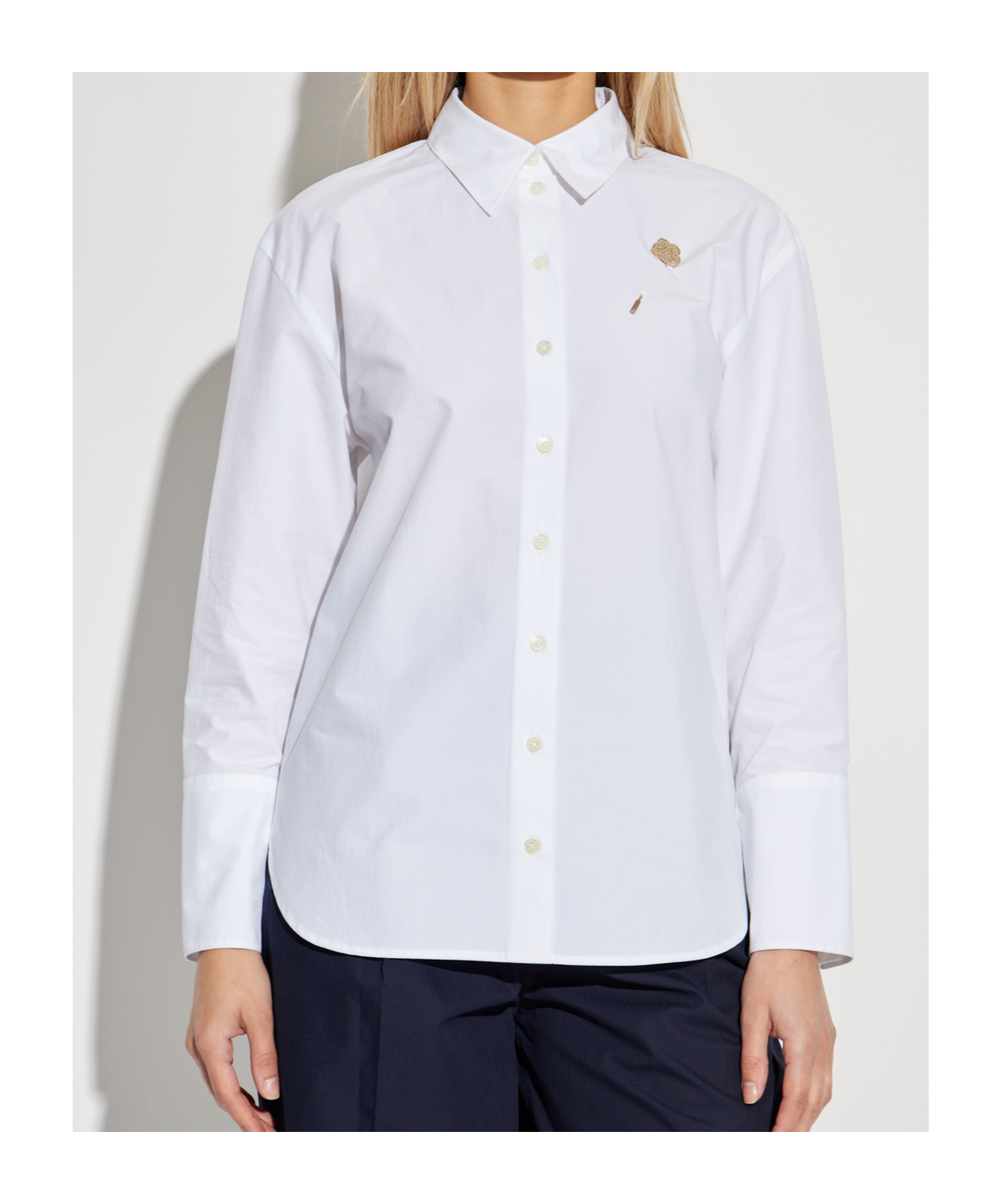 Kenzo Boke Flower-embellished Cotton Shirt In White