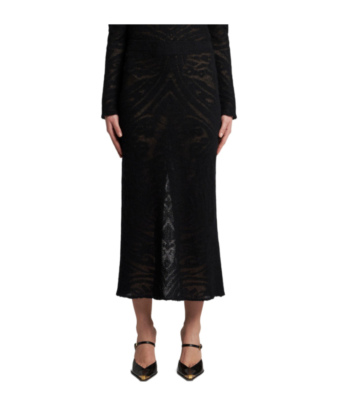 Etro Knitted Jacquard Midi Skirt In Black