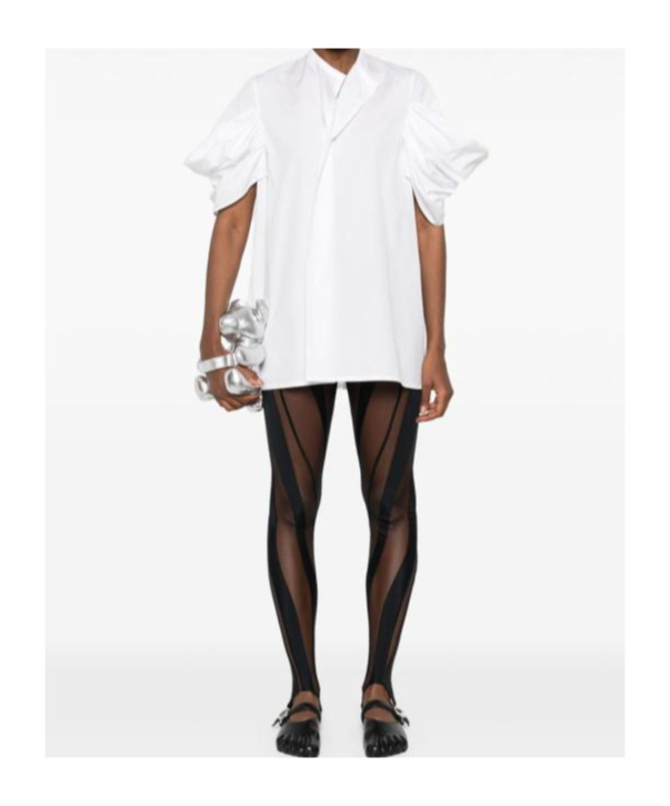 Junya Watanabe White Cotton Top With Pleated Balloon Sleeves
