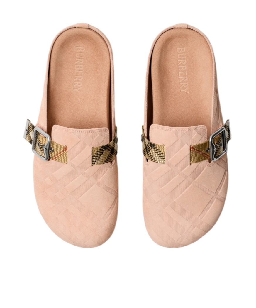 Burberry Urchin Calf Suede Slide Clogs In Pink
