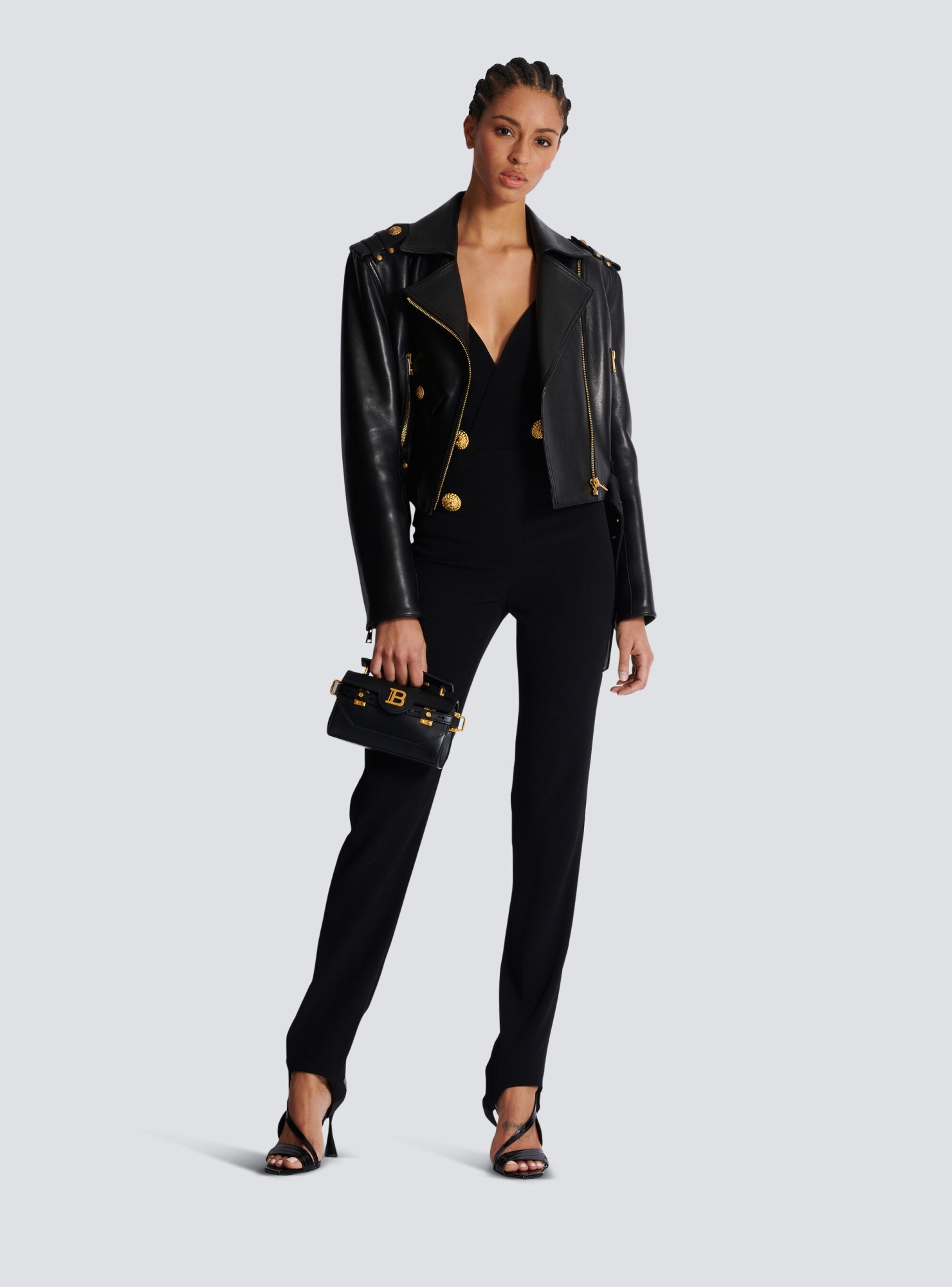 Shop Balmain Halterneck Crepe Jumpsuit In Black