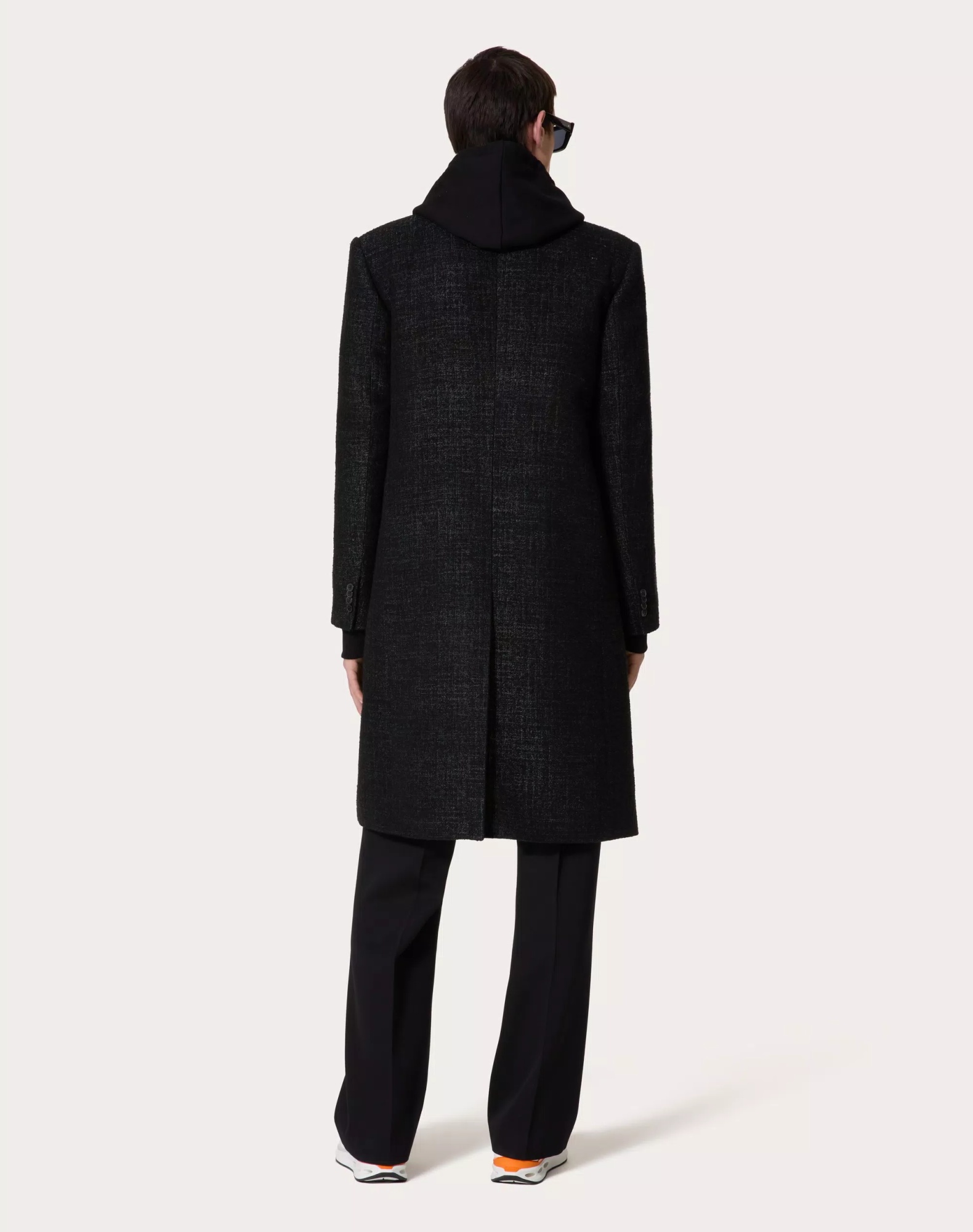 Valentino Convex Round Double-breasted Wool Coat In Anthracite Color
