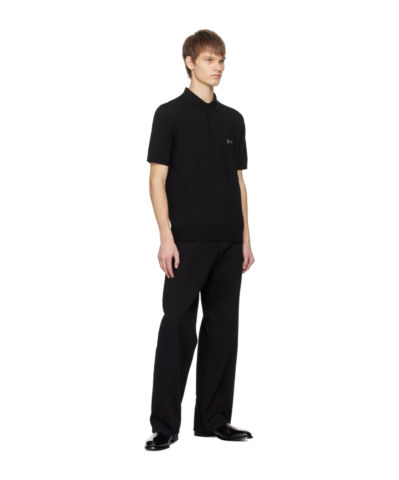 Dolce & Gabbana Short-sleeved Wool Polo Shirt In Black