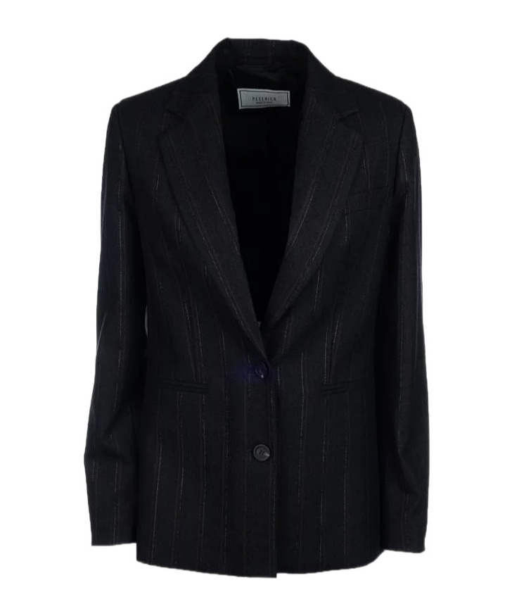 Peserico Stripe-pattern Single-breasted Blazer In Black