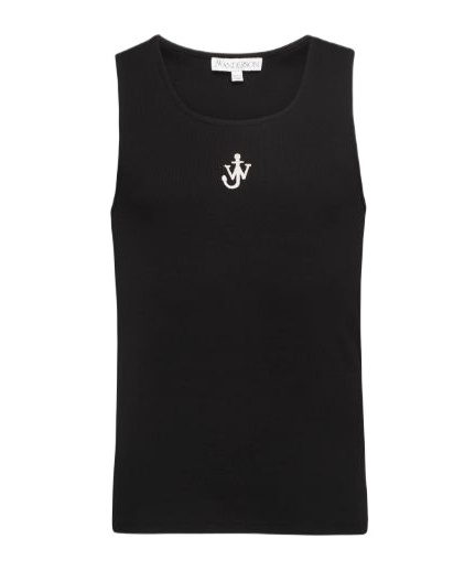 Jw Anderson Black Sleeveless Top With Logo Embroidery On The Front In Black
