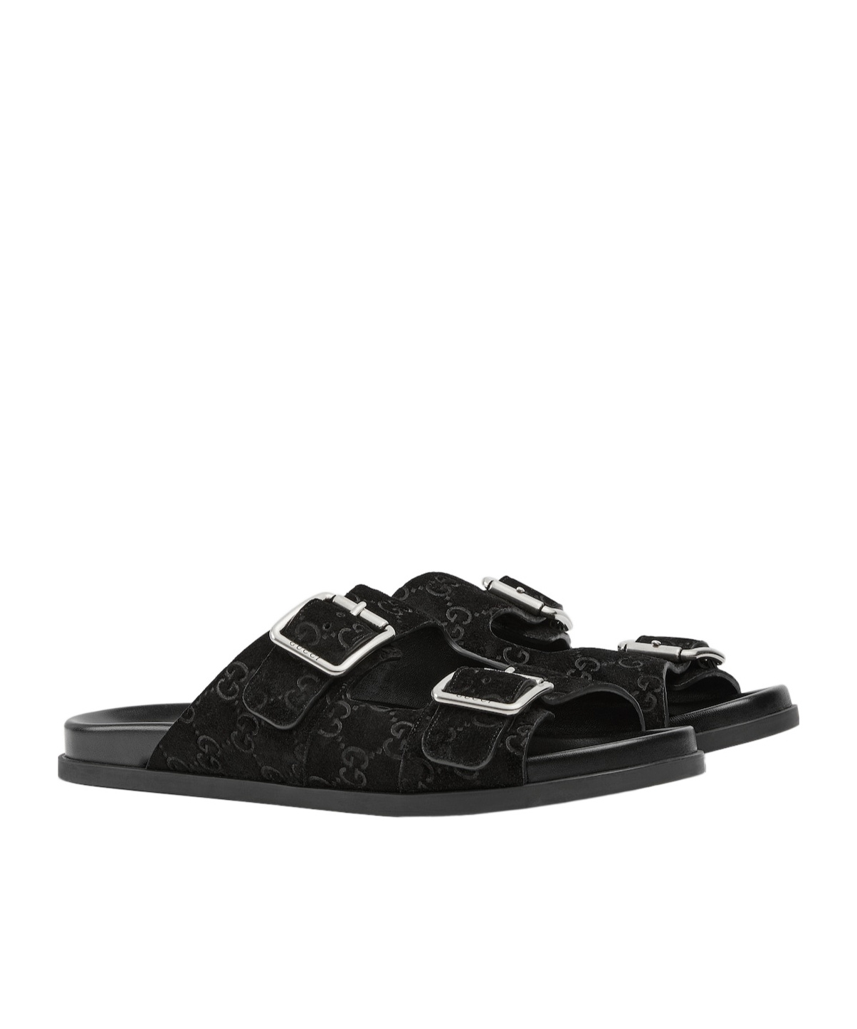 Gucci Rhein Open Suede Leather Sandals In Black