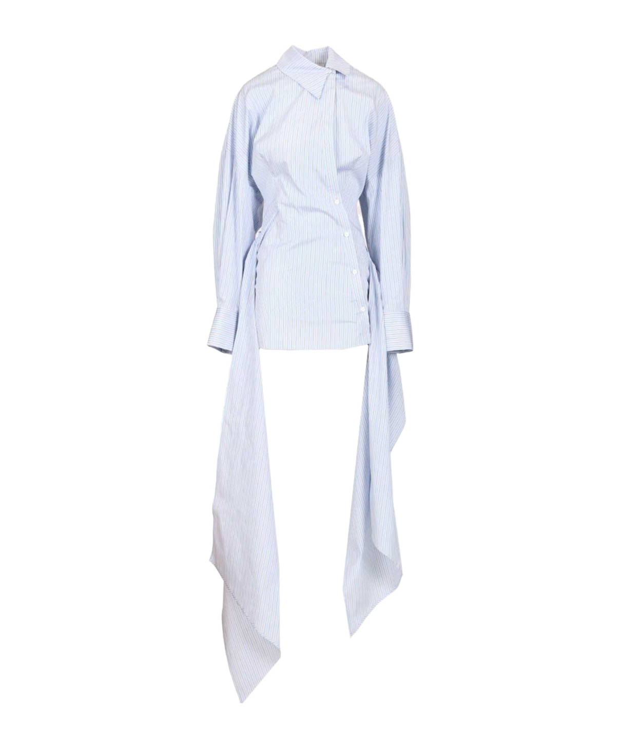 Attico Knotted Striped Cotton-poplin Mini Dress In Blue