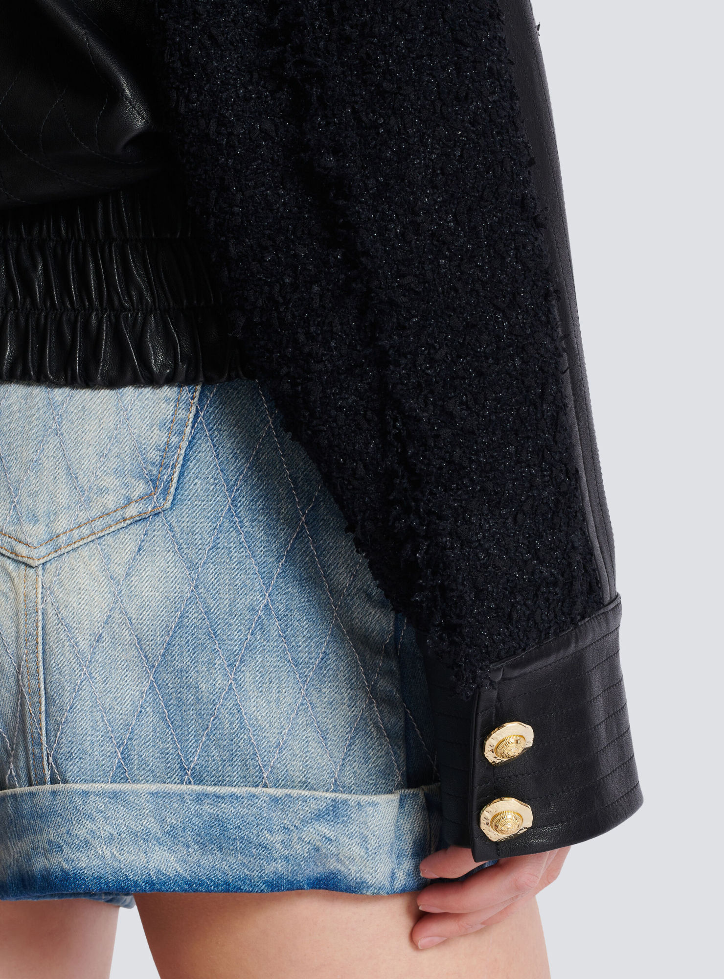 Balmain Quilted Leather And Tweed Bomber Jacket