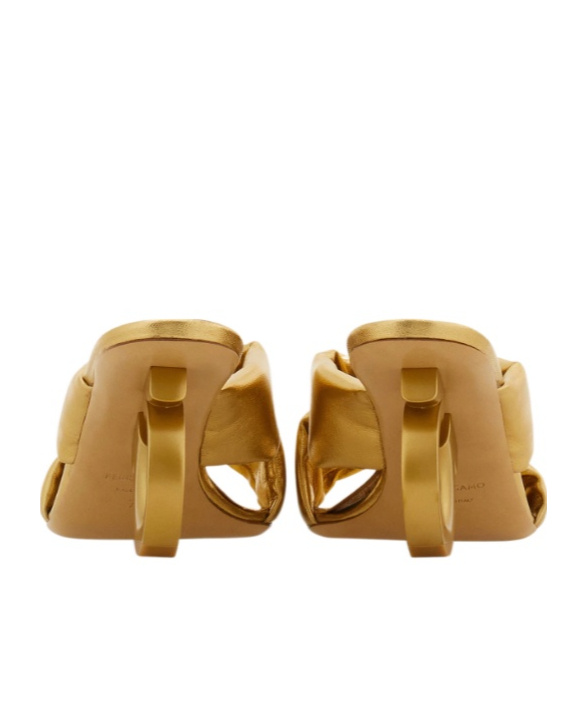 Ferragamo Padded Sandal With Gancini Heel In Gold