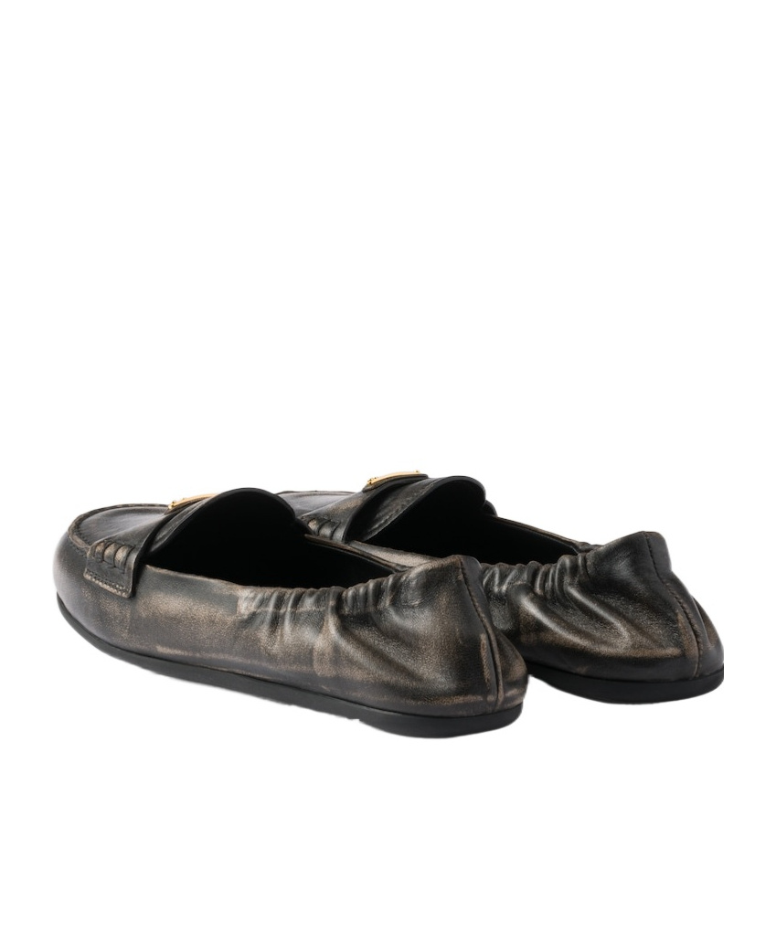 Prada Vintage-effect Nappa Leather Loafers In Black