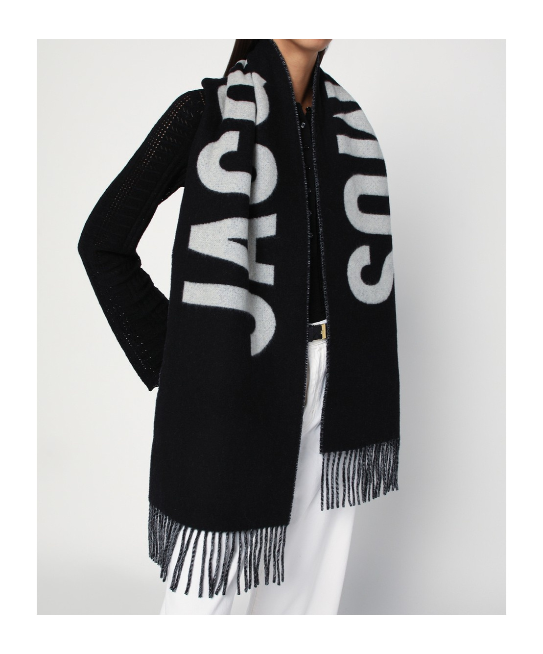Jacquemus The Brushed Wrap Scarf With Fringed Detail In Black