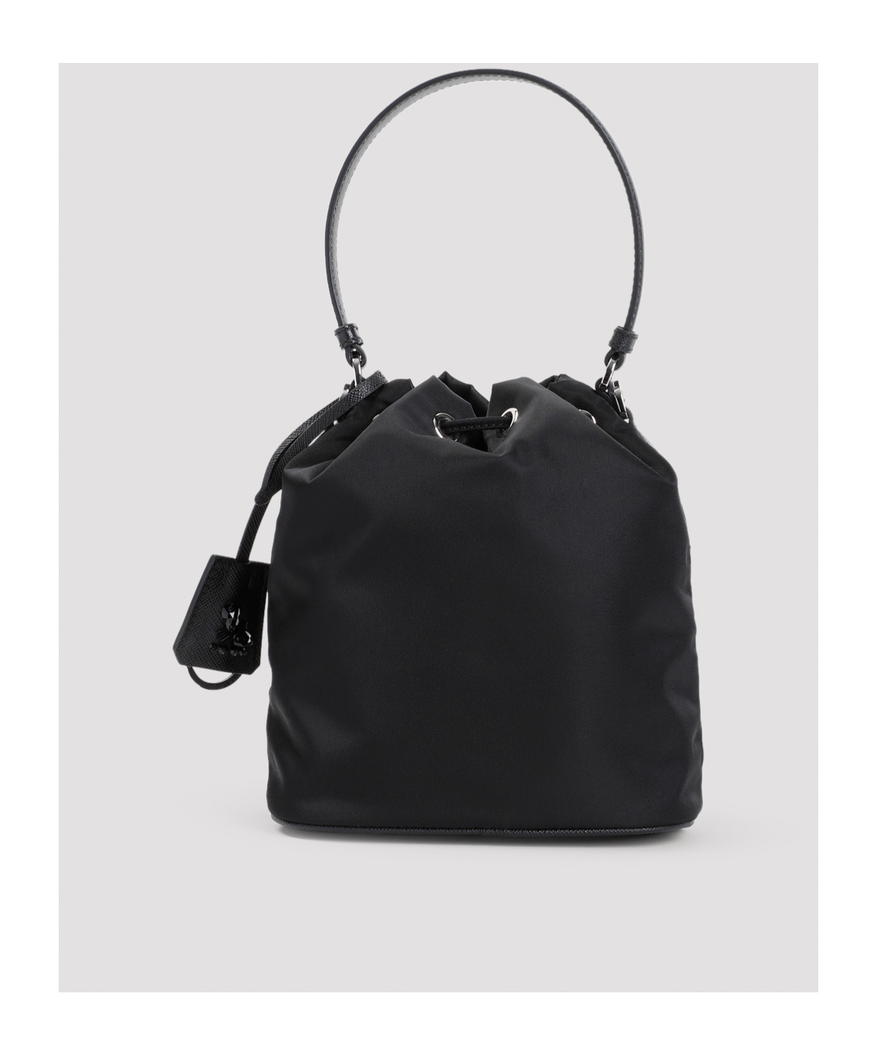 Prada Re-nylon Logo Plaque Bucket Bag In Black