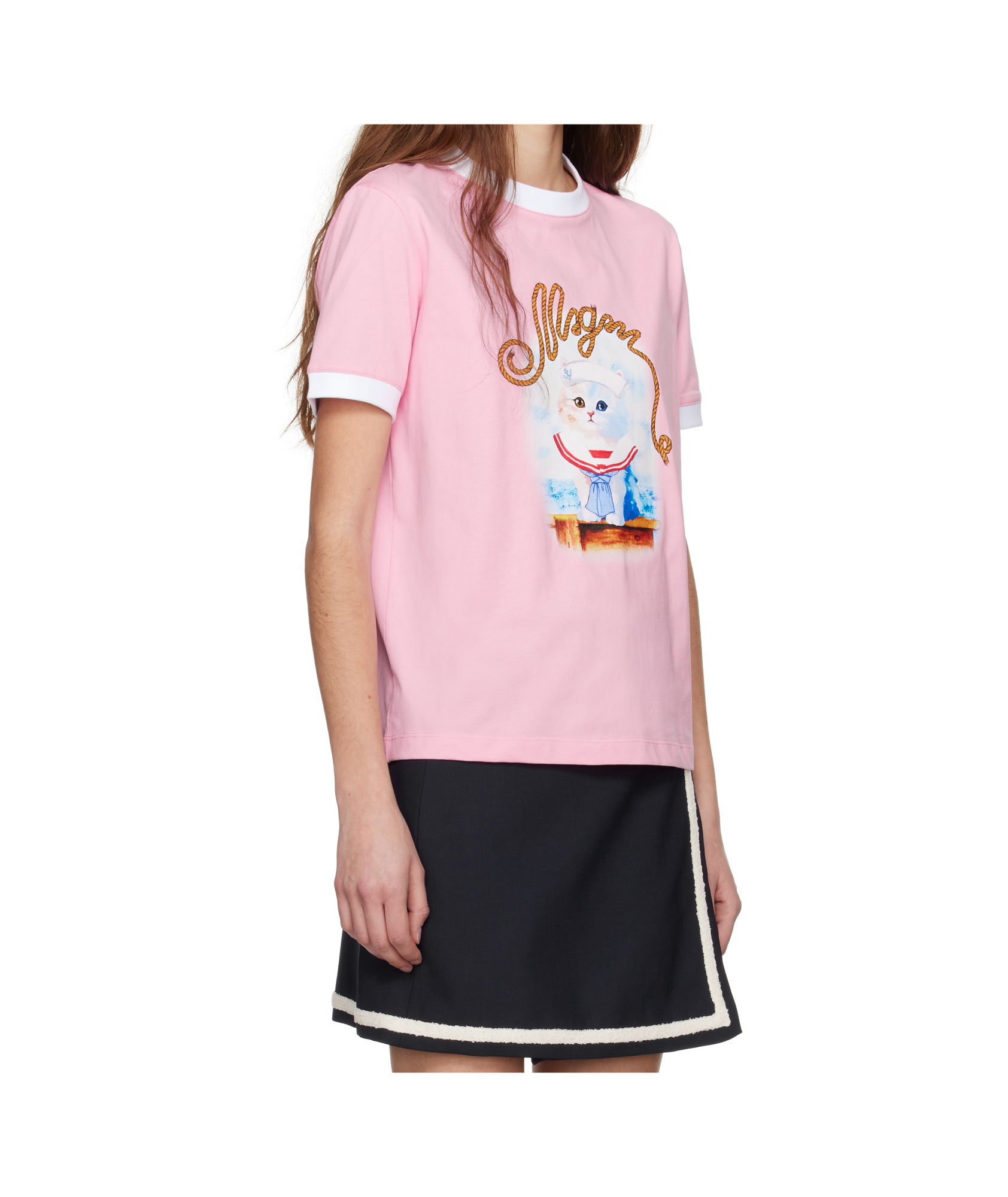 Msgm "sailor Kitten" Print T-shirt In Pink