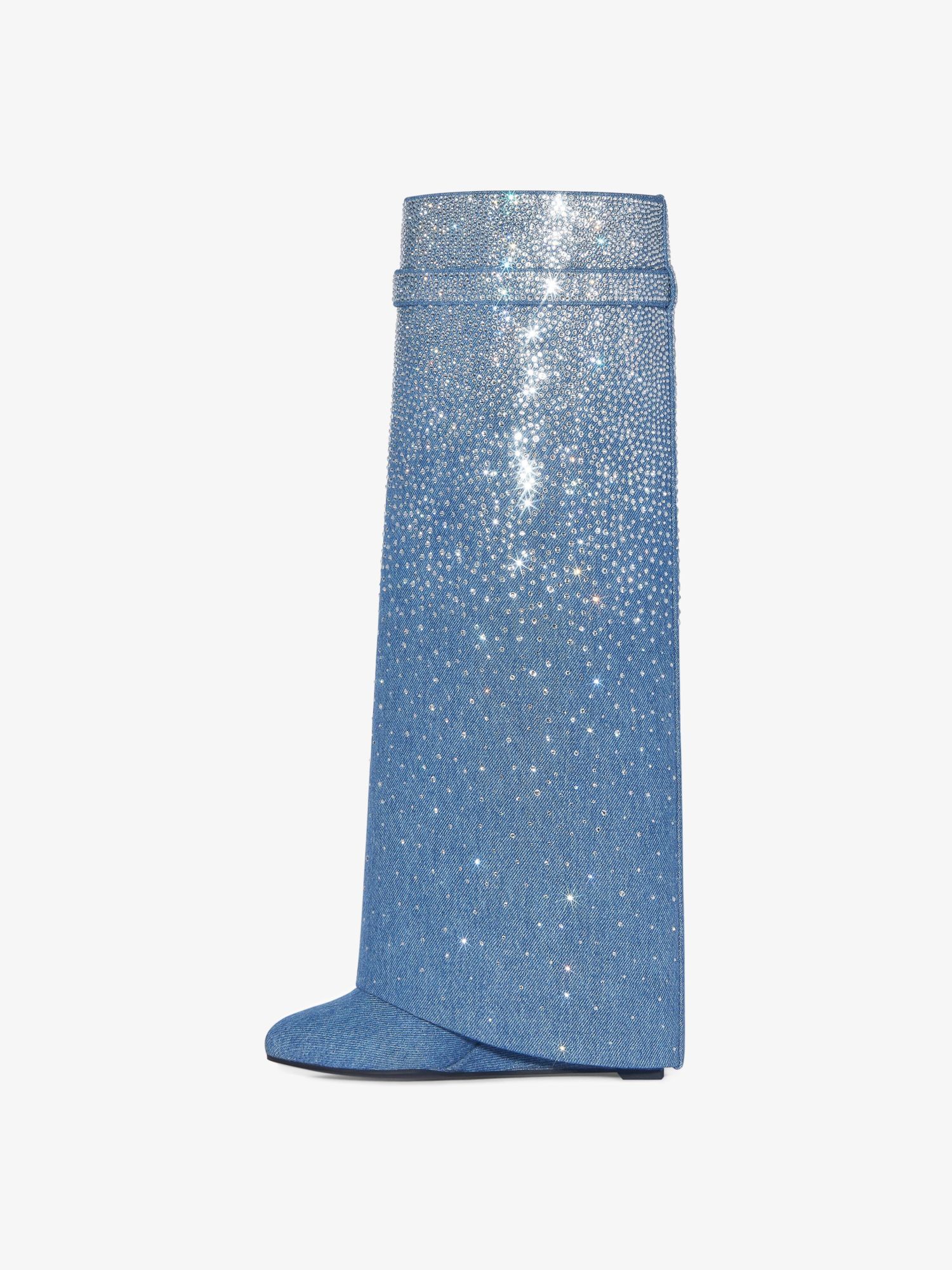 GIVENCHY SHARK LOCK BOOTS IN DENIM WITH STRASS