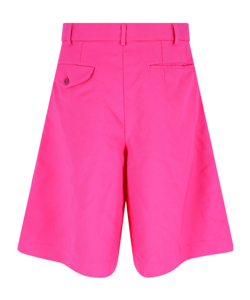 Comme Des Garçons High-waisted Pink Bermuda Shorts With Pleats And Pockets