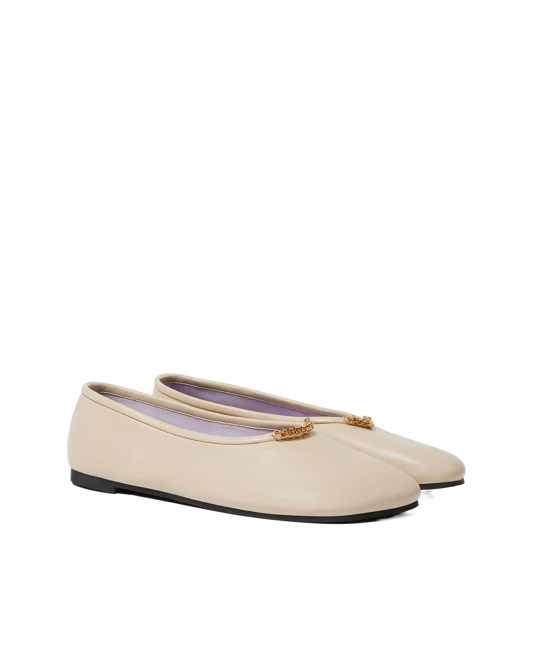 Stella Mccartney Rounded Toe Flats With Subtle Chain Detail In Nude