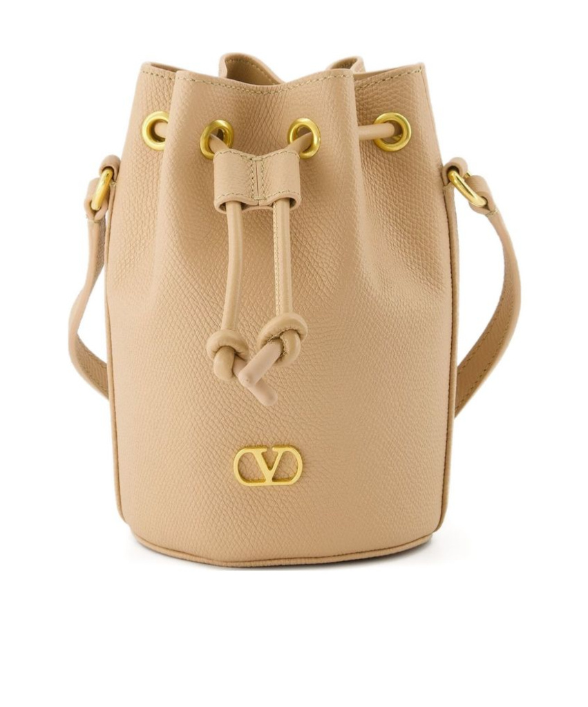 Valentino Vlogo Signature Drawstring Bucket Bag In Brown