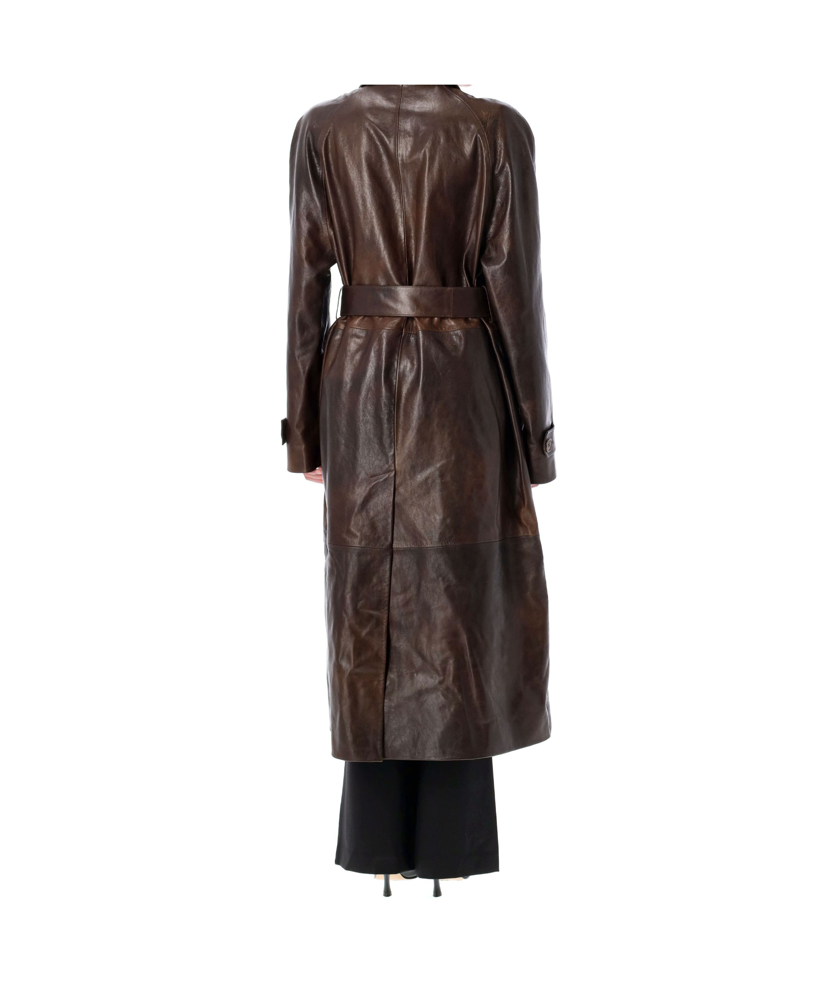 Magda Butrym Belted Leather Coat In Brown