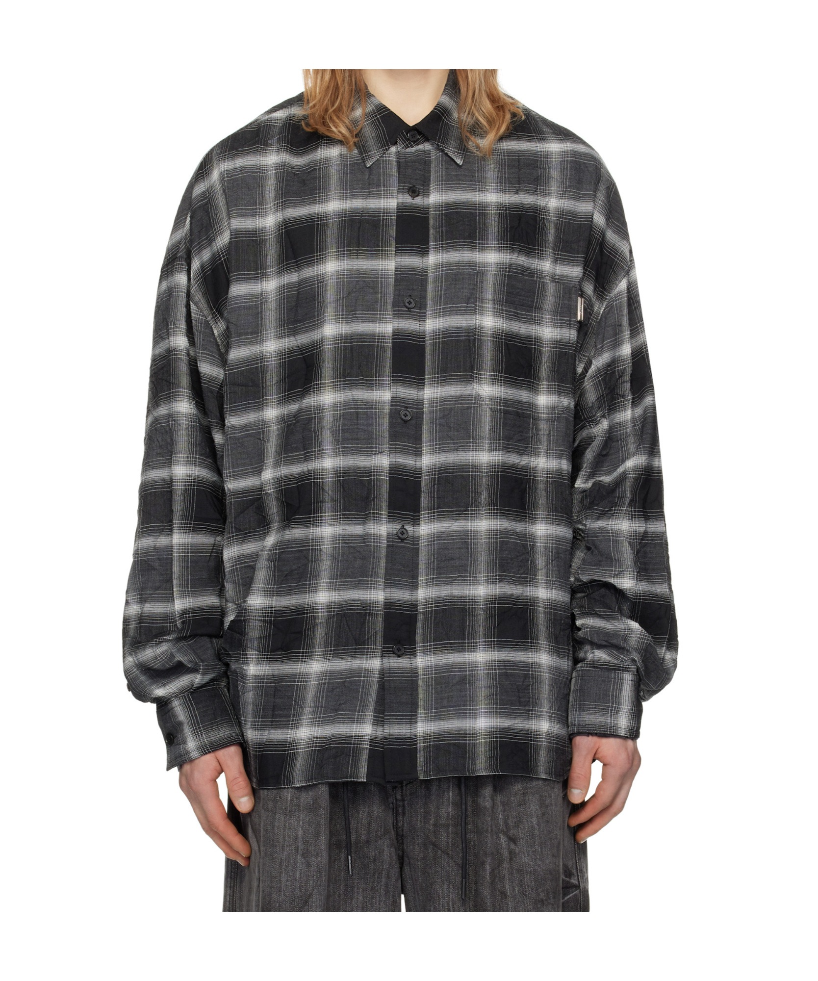 Juunj Gray Crinkled Check Shirt In Black