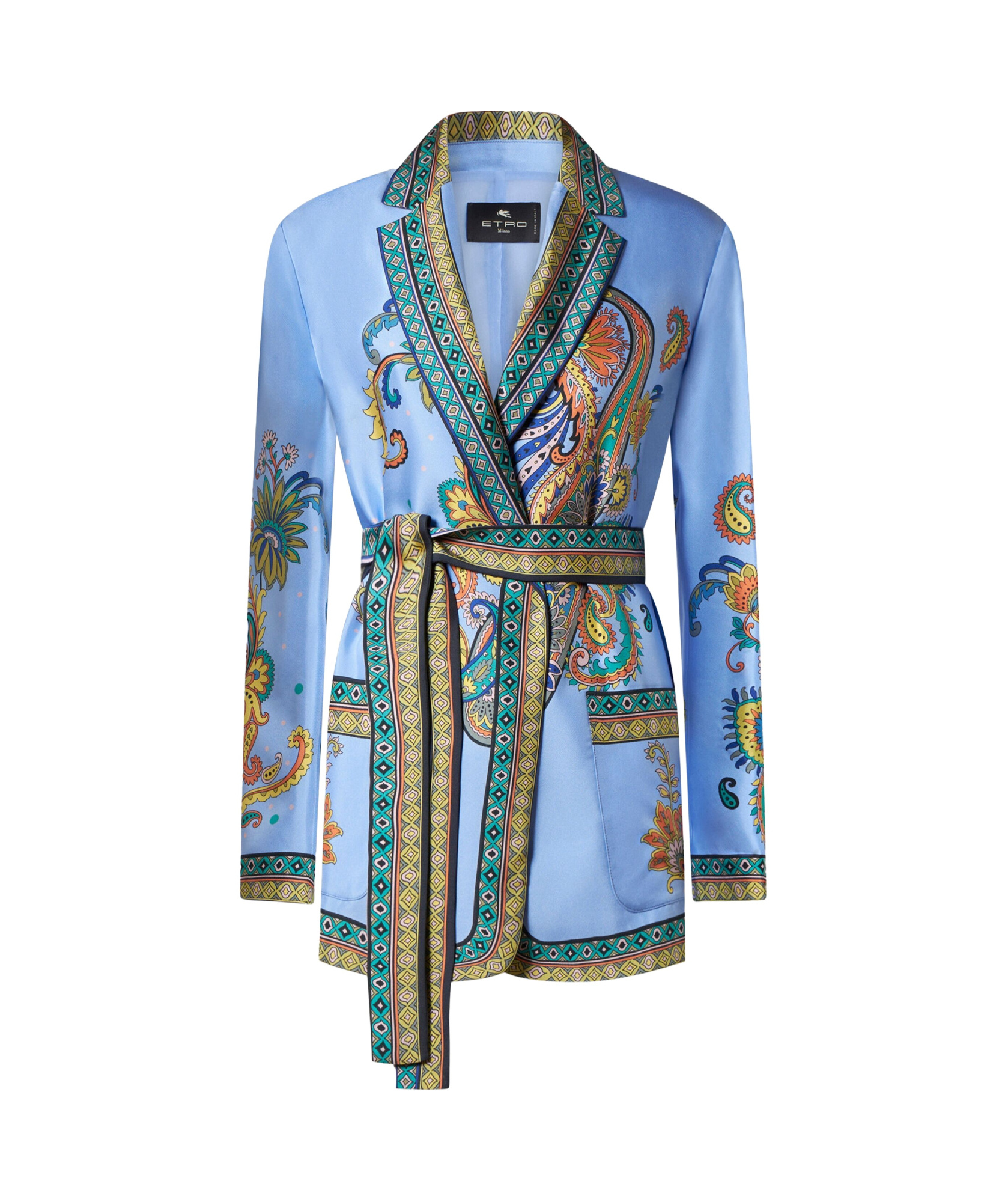 Shop Etro Silk Twill Wraparound Jacket In Blue