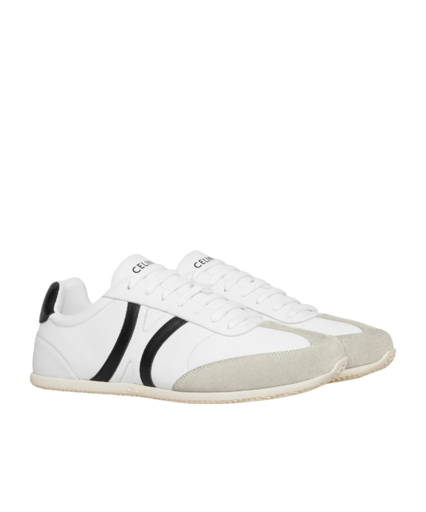 Celine White Calfskin Sneakers With Suede Inserts For Men In White