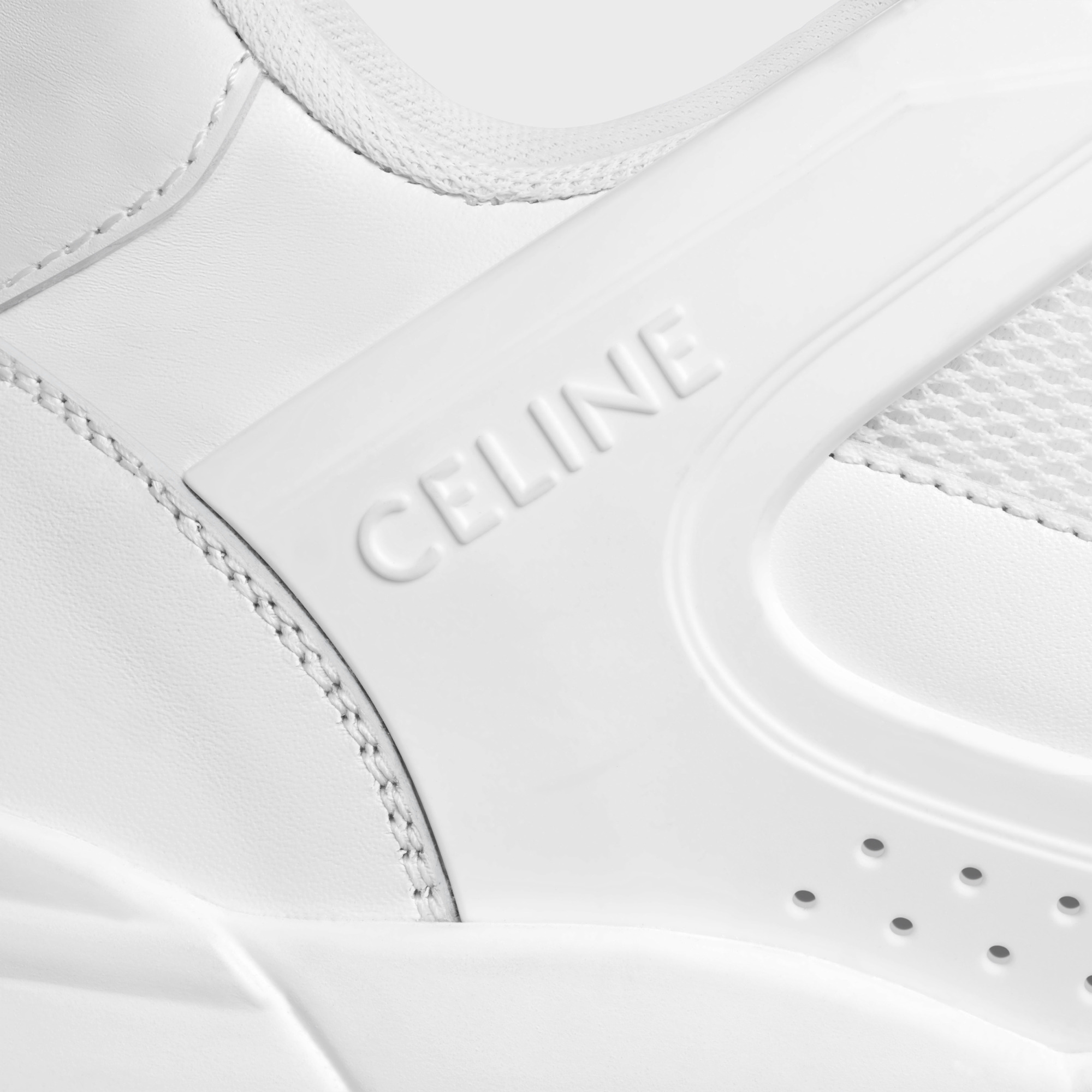 Celine Men Ct-09 Leather Sneakers With Mesh Inserts In White