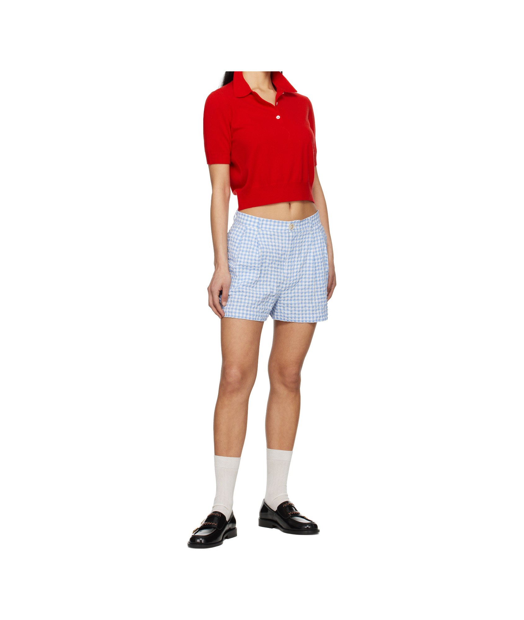 Marni Light Blue And White Checked Seersucker Shorts In Light Blue And White