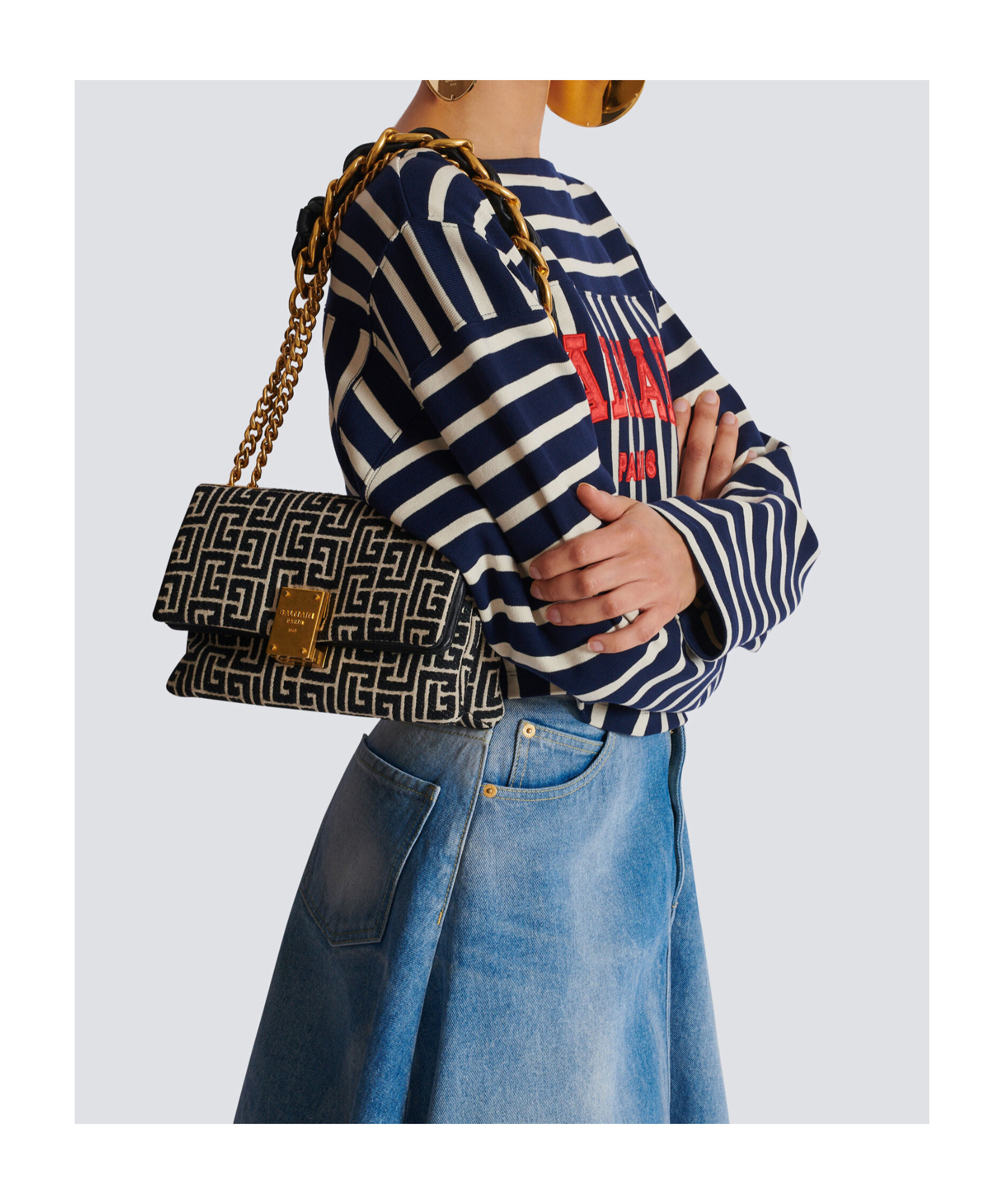 Balmain 1945 Soft Small Bag With Jacquard Monogram In Black
