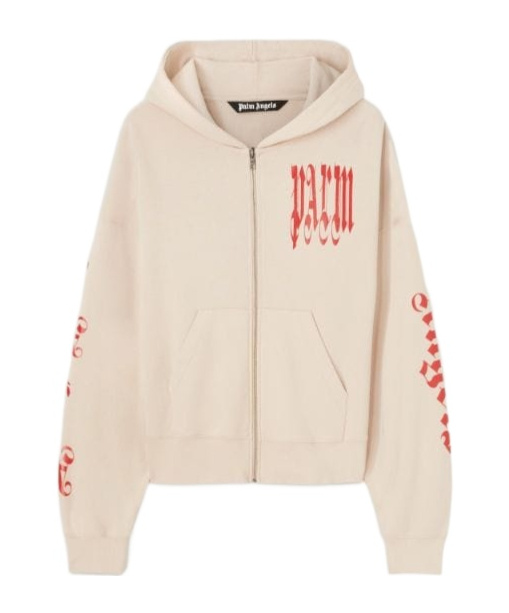 Palm Angels Gothic Logo-print Zipped Hoodie In Nude