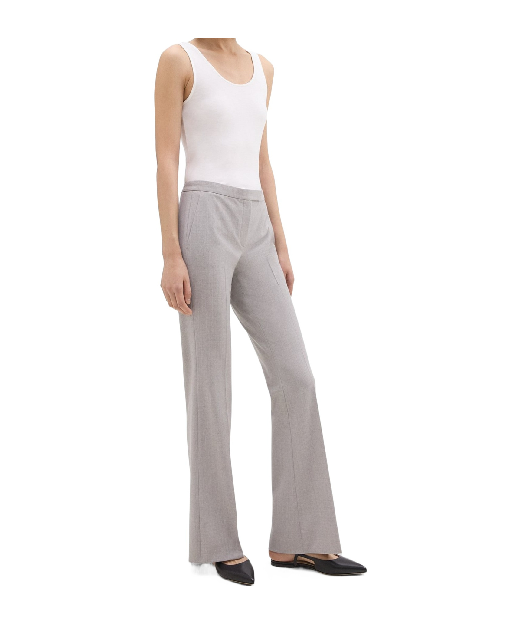 Theory Demitria Wool Low-rise Pants In Gray
