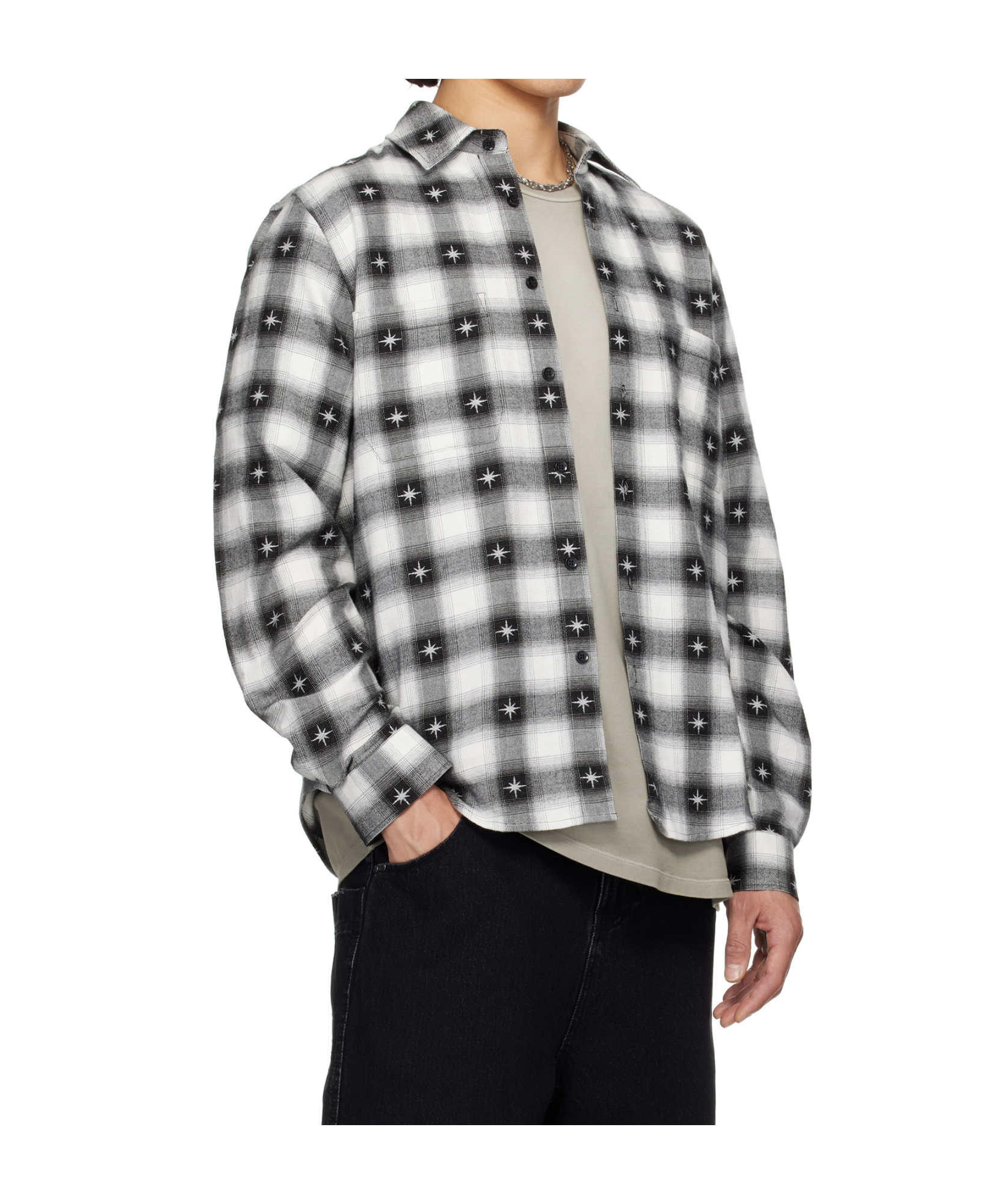 Amiri Starburst Plaid Cotton Flannel Button-up Shirt In Gray