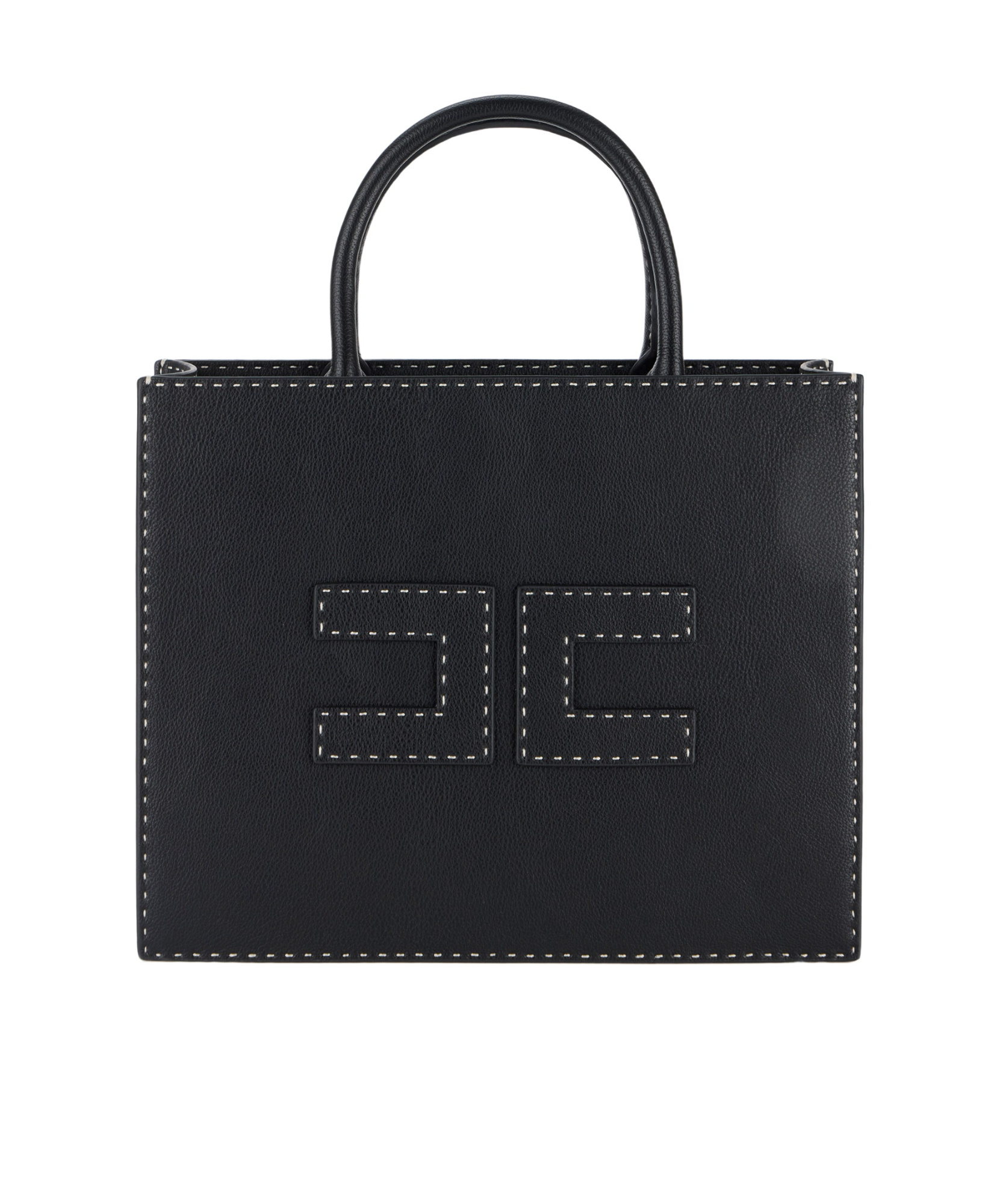 Shop Elisabetta Franchi Medium Contrast-stitching Tote Bag In Black