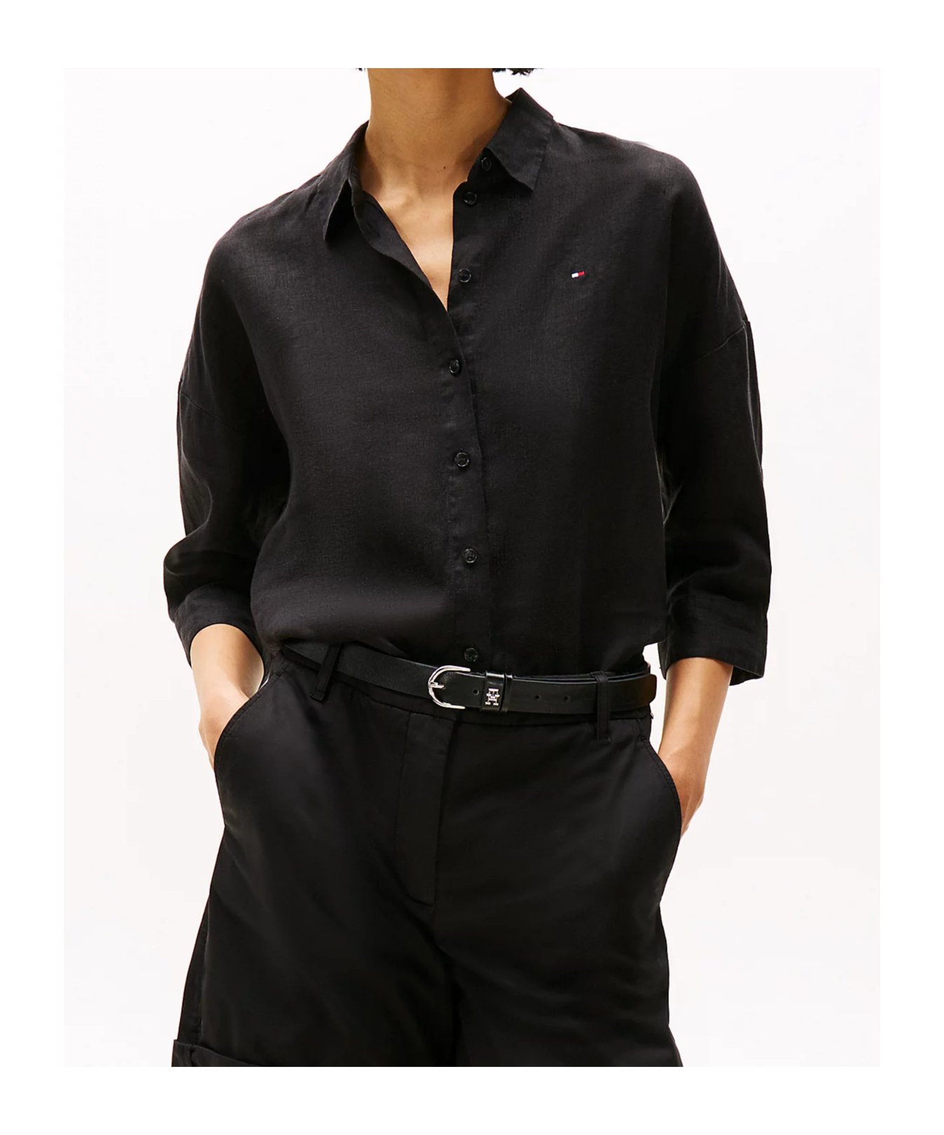 Tommy Hilfiger Linen Shirt In Black