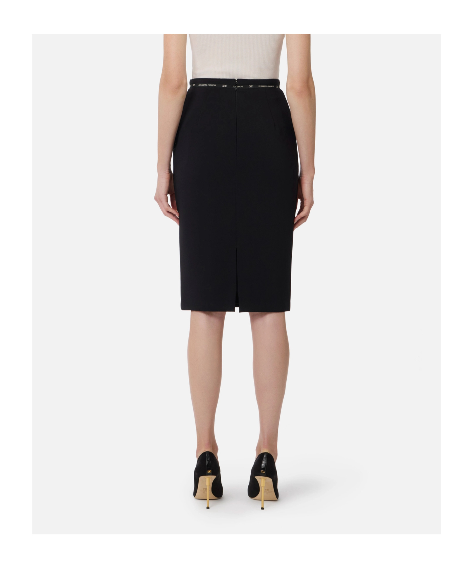 Elisabetta Franchi Skirt In Crêpe Fabric With Logo Ribbon In Black