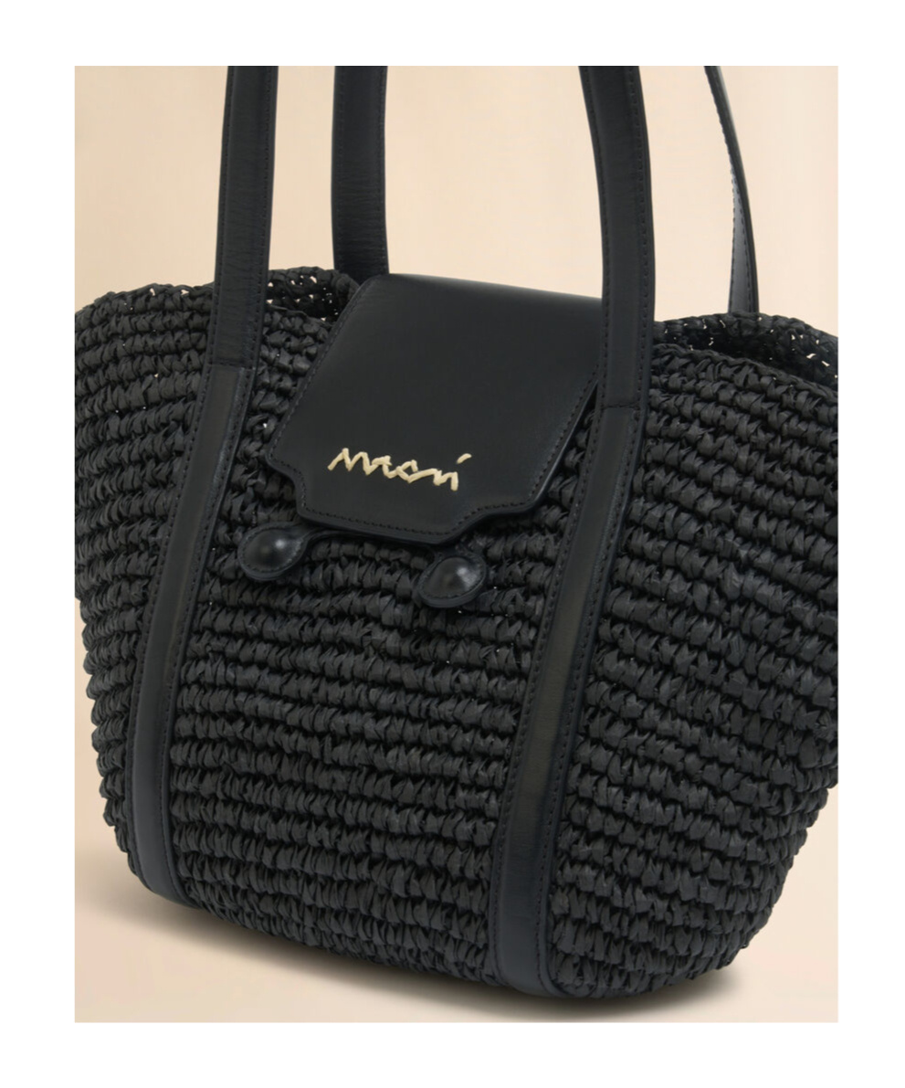 Shop Marni Small Black Raffia-effect Trunkaroo Beach Bag