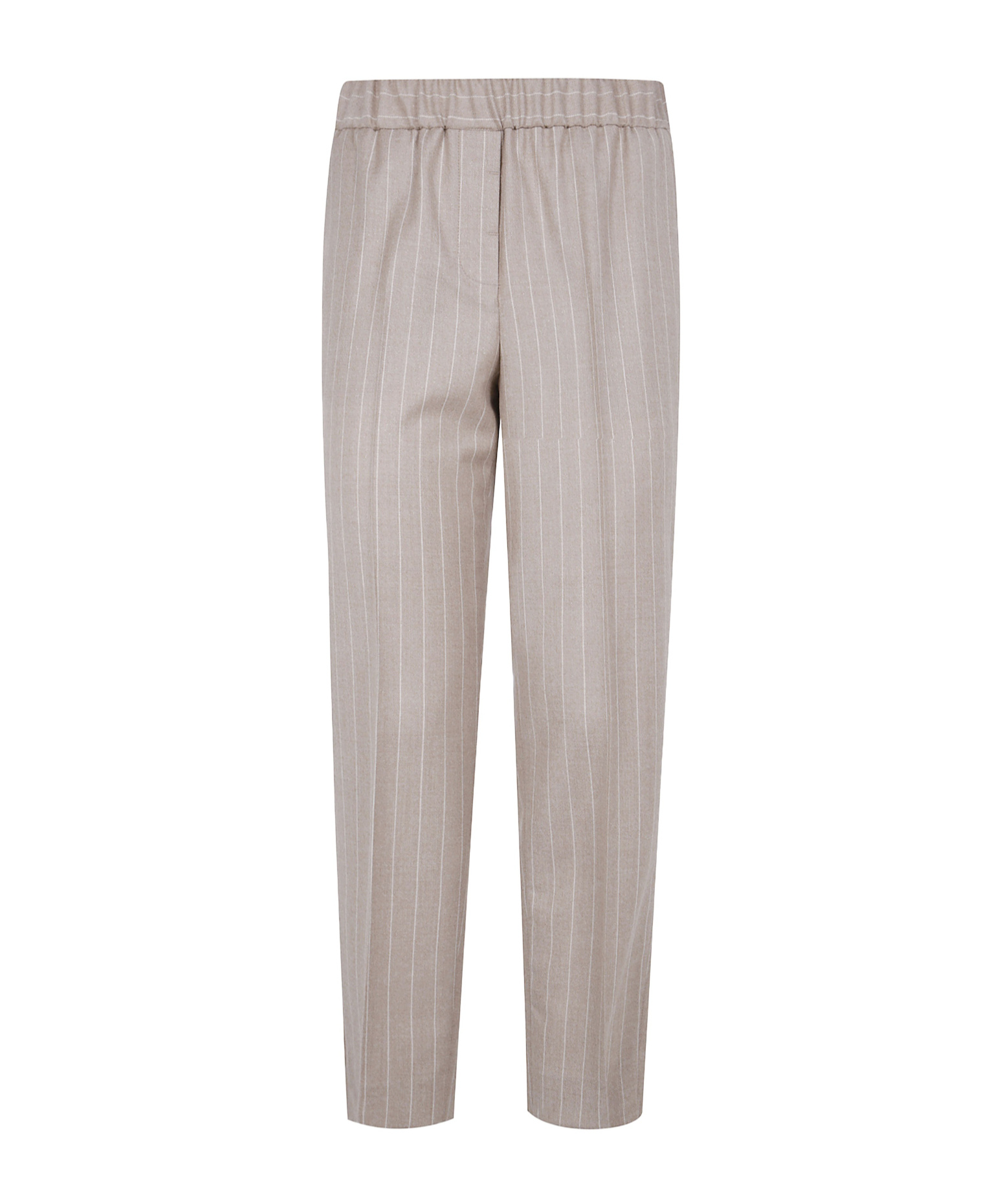 Peserico Elastic Waisted Pinstriped Lurex Flanell Trousers In Brown