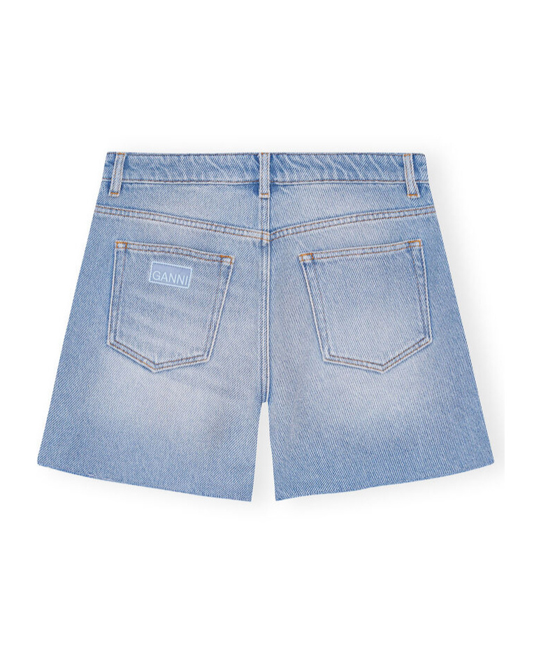 Ganni Raw-cut Denim Shorts In Blue