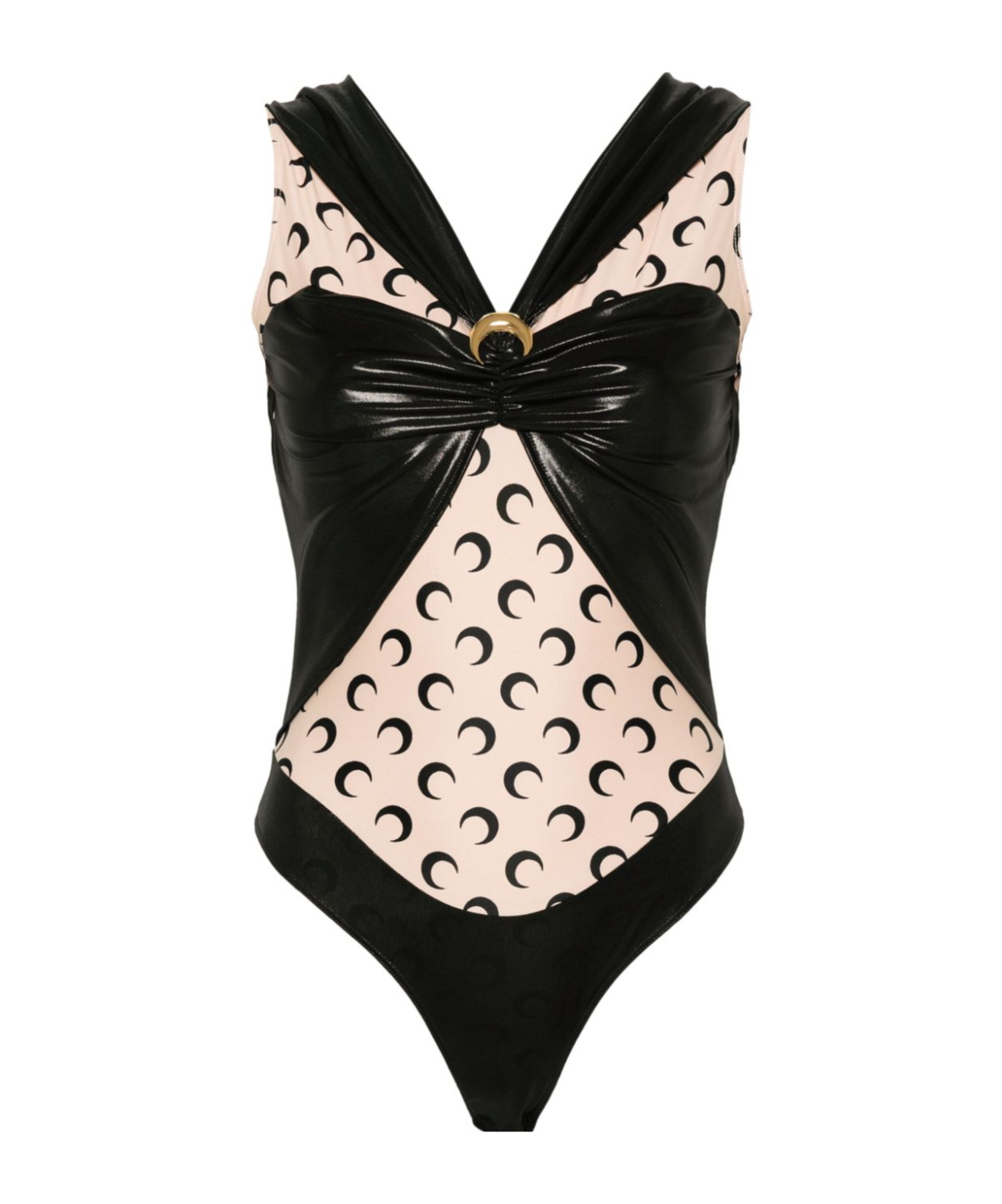 Marine Serre Draped Viscose Bodysuit In Black
