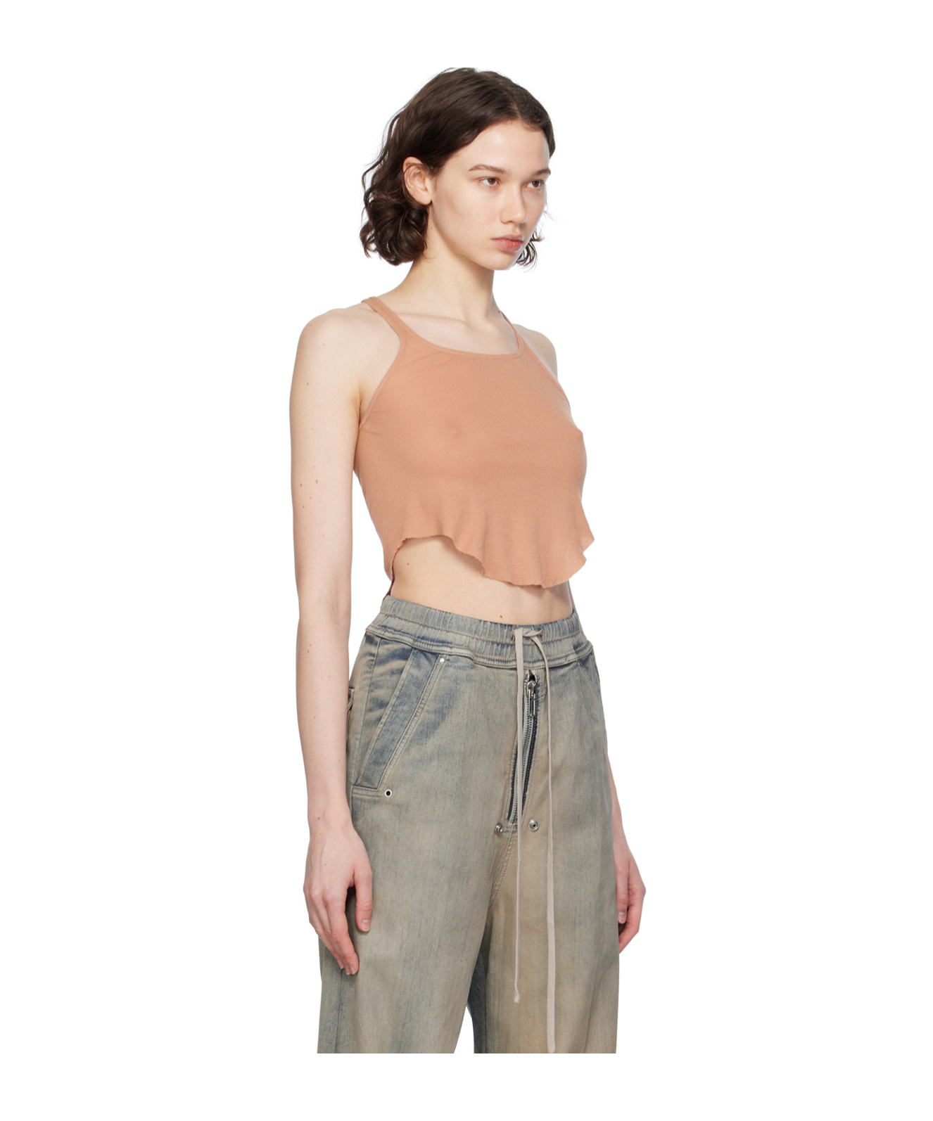 Rick Owens Cropped Cotton Tank Top In Pink