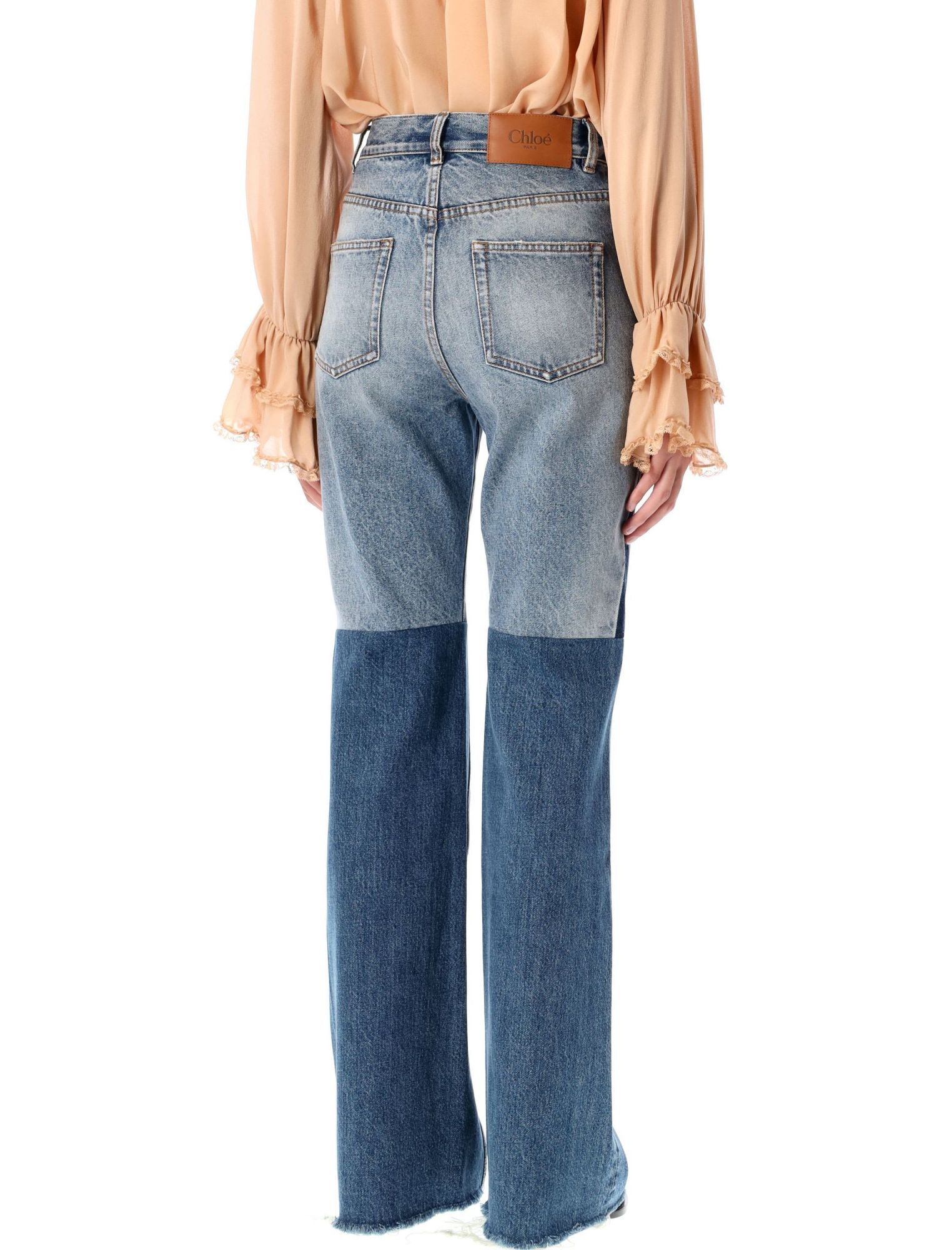 Chloé Patchwork Rigid High-rise Flared-leg Jeans In Blue