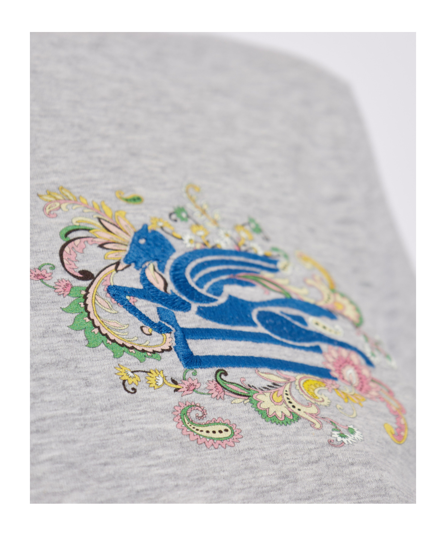Etro Embroidered Cotton Graphic Print T-shirt In Gray