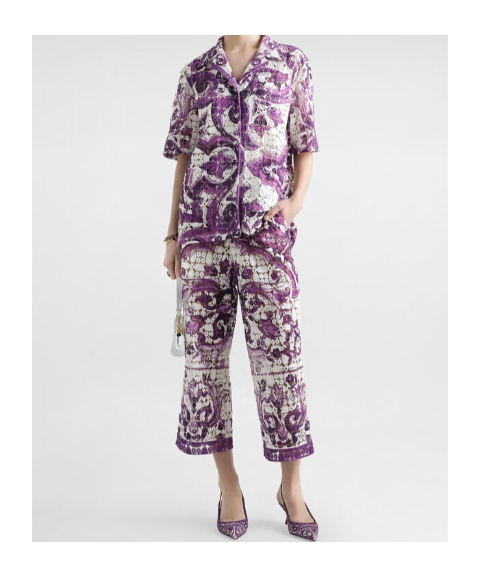 Dolce & Gabbana Majolica Print Lace Cropped Trousers In Multi