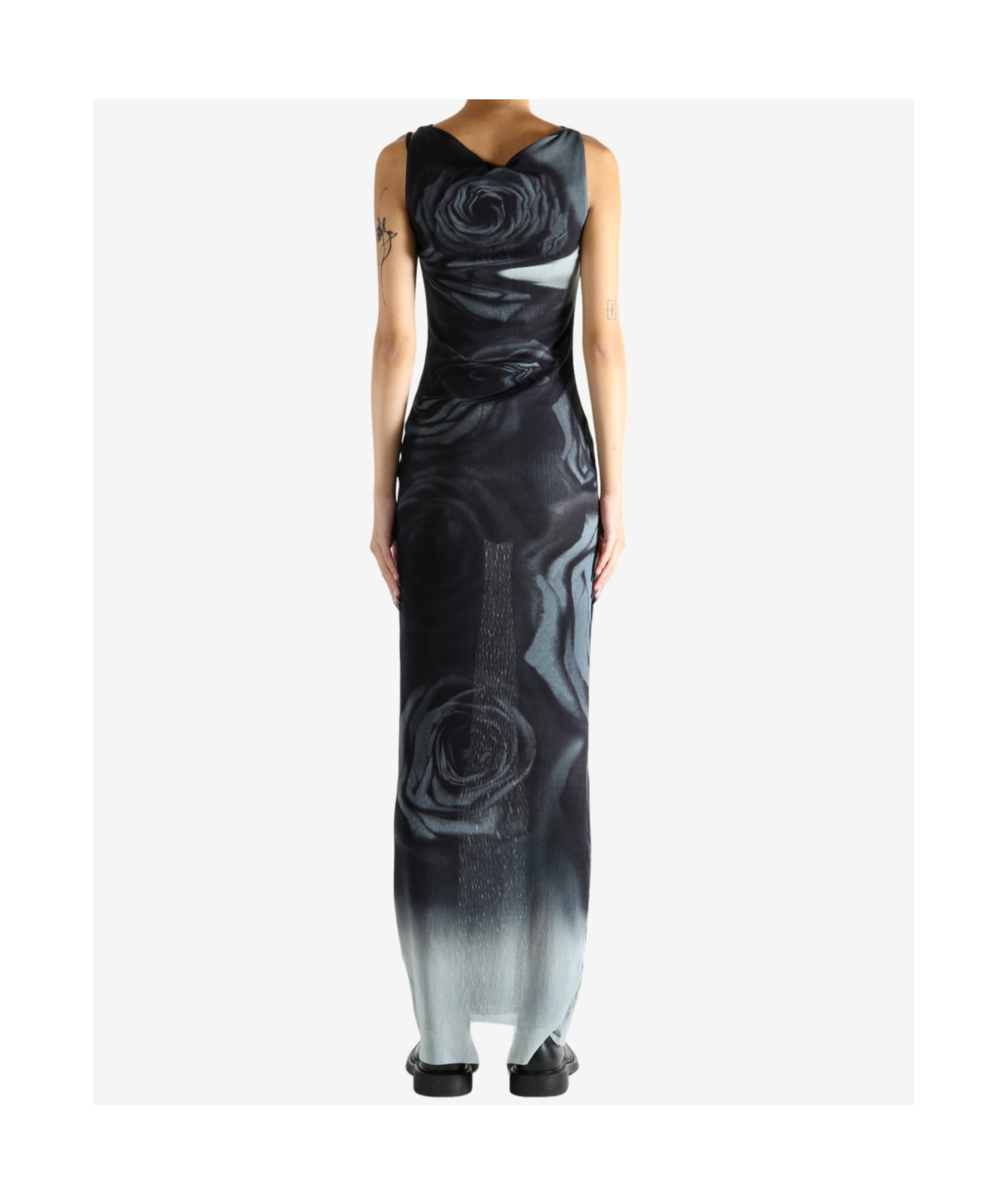 Jean Paul Gaultier Boat Neck Blurry Roses Printed Sleeveless Dress In Black