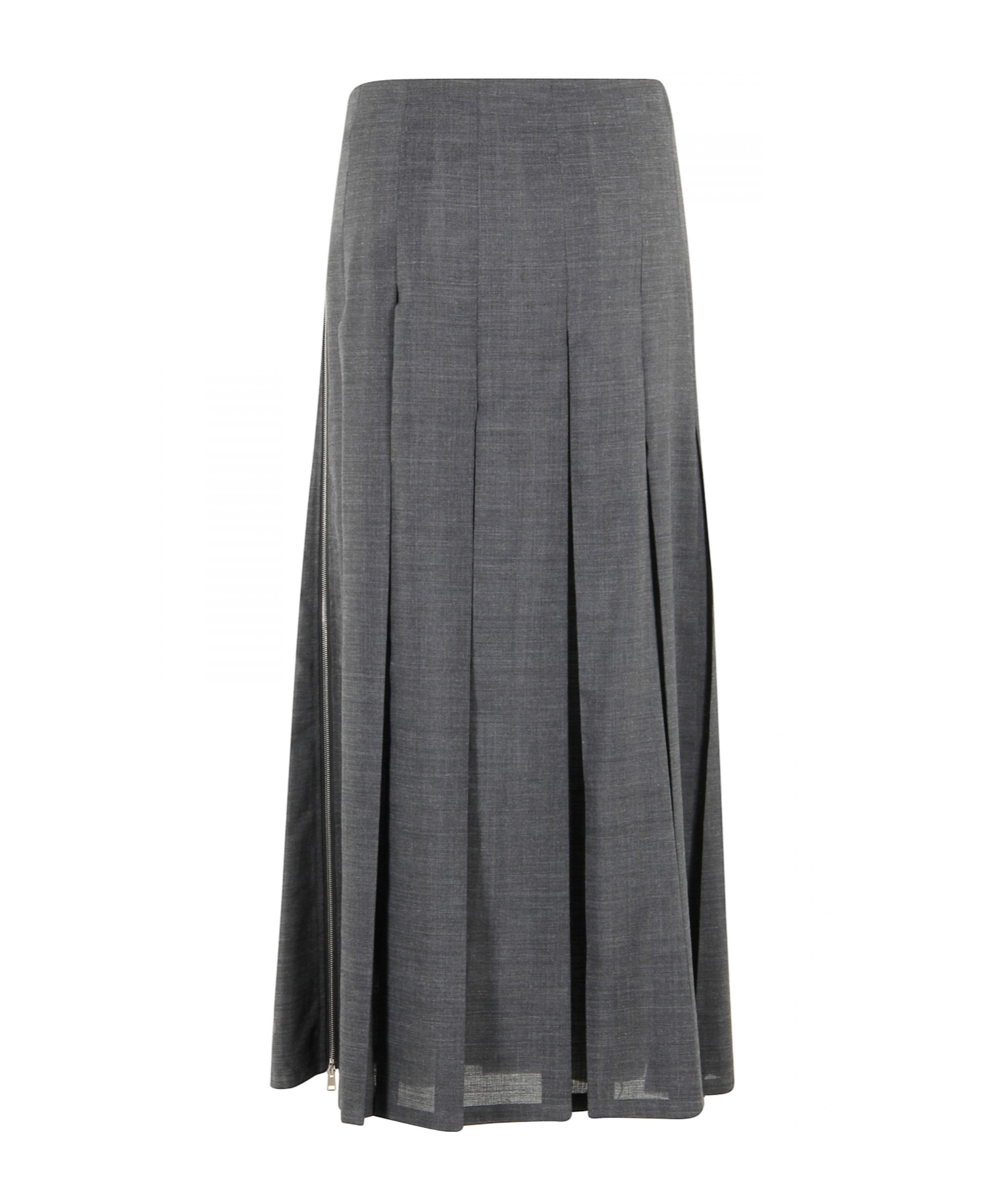 Alysi Mid-length Pleated Skirt With Raw Cut Hem In Gray