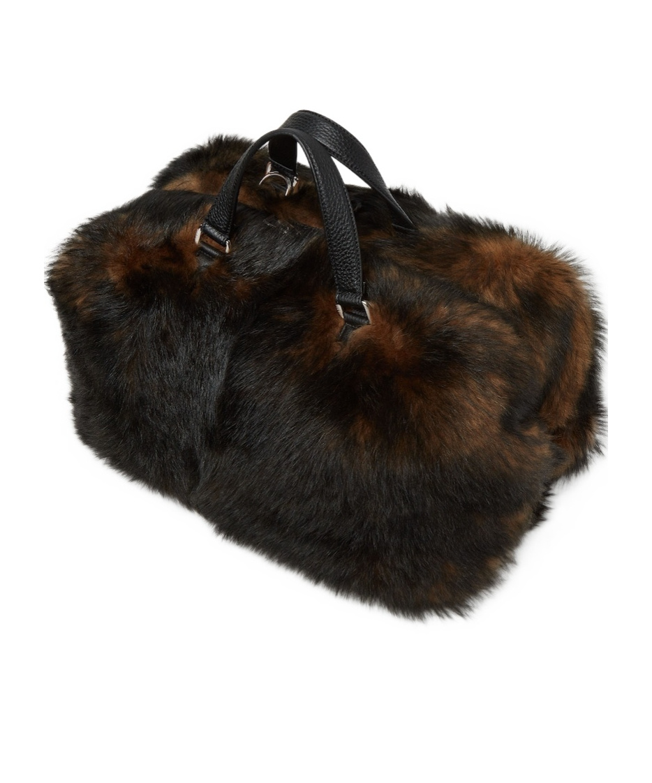 Fendi Black And Brown Shearling Bag In Black