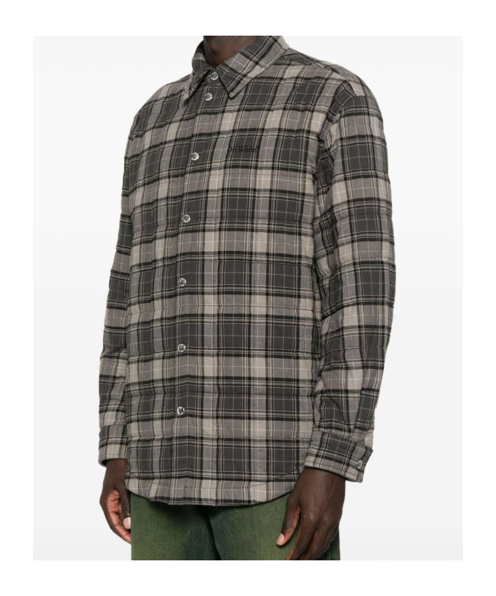 Off-white Grey Shirt With Logo Lettering On The Front And All-over Check Motif In Cotton Man In Black